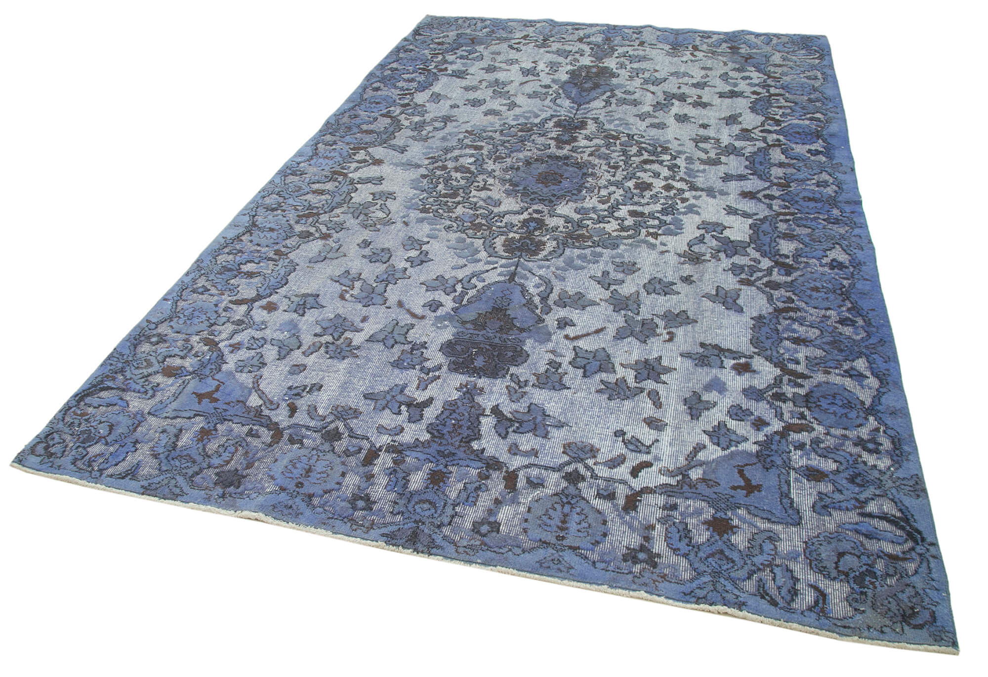 Handmade Wool Area Rug - Vintage Blue Cotton Turkish Rug 6'4''x10'3'' Classic Eskime Style