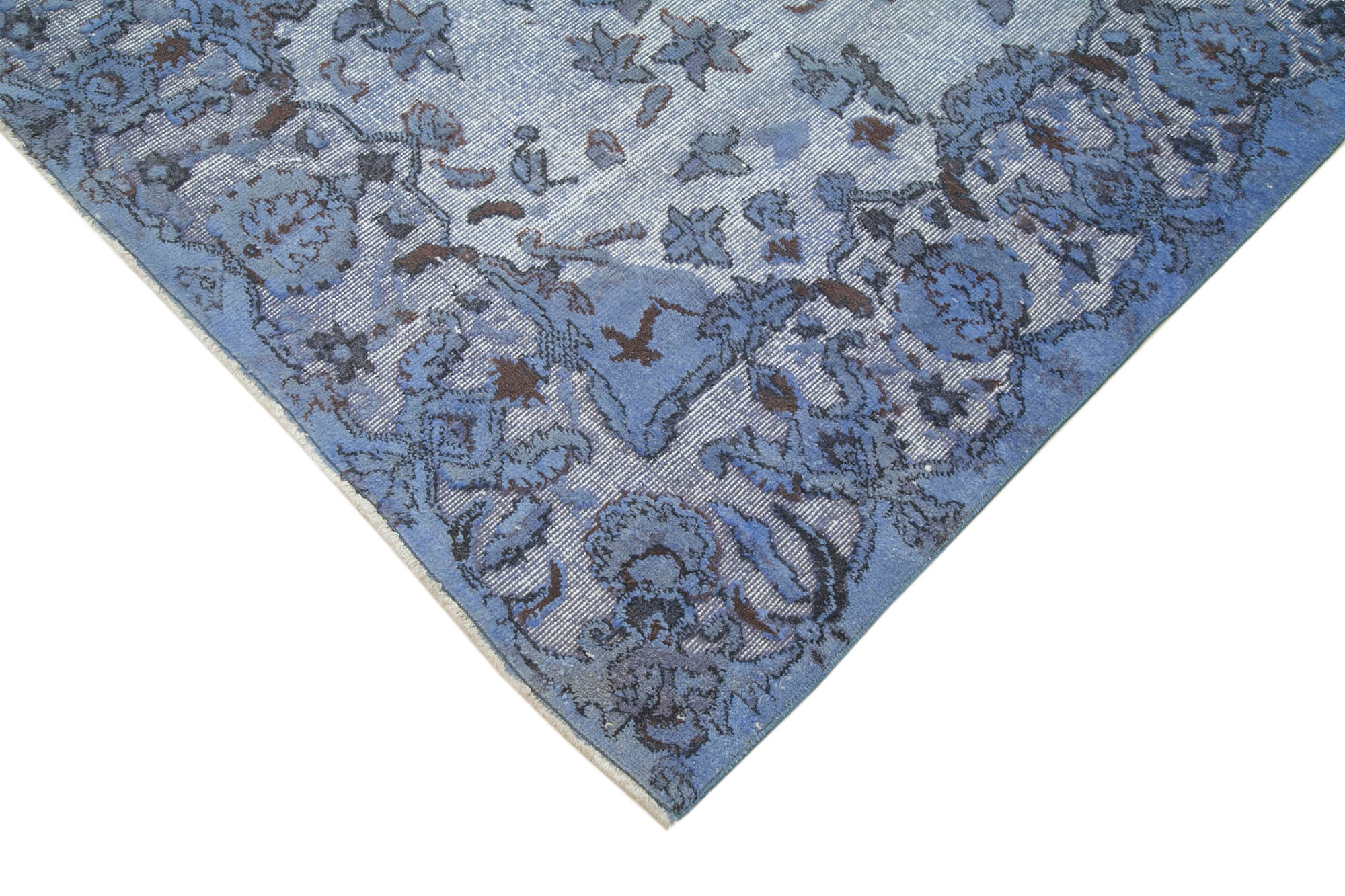 Handmade Wool Area Rug - Vintage Blue Cotton Turkish Rug 6'4''x10'3'' Classic Eskime Style