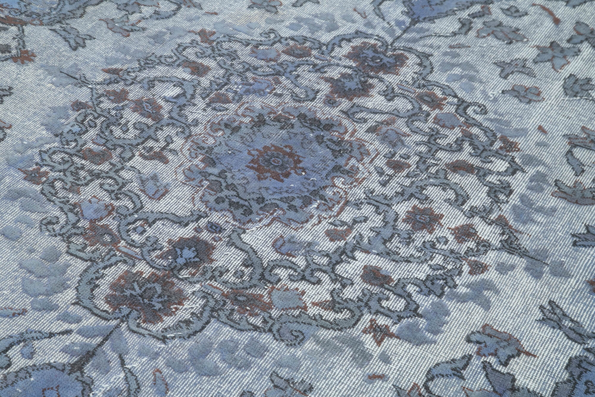 Handmade Wool Area Rug - Vintage Blue Cotton Turkish Rug 6'4''x10'3'' Classic Eskime Style