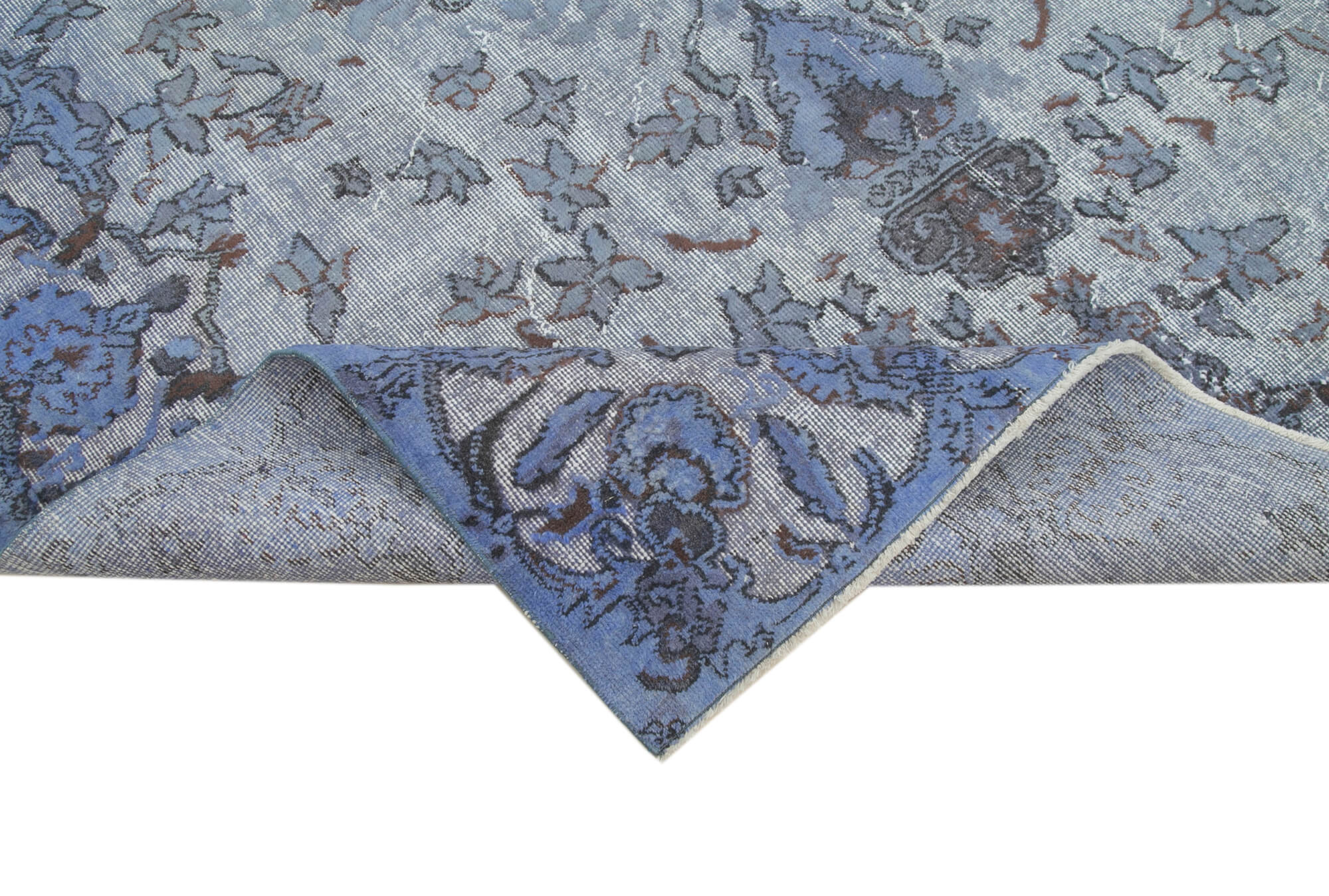 Handmade Wool Area Rug - Vintage Blue Cotton Turkish Rug 6'4''x10'3'' Classic Eskime Style