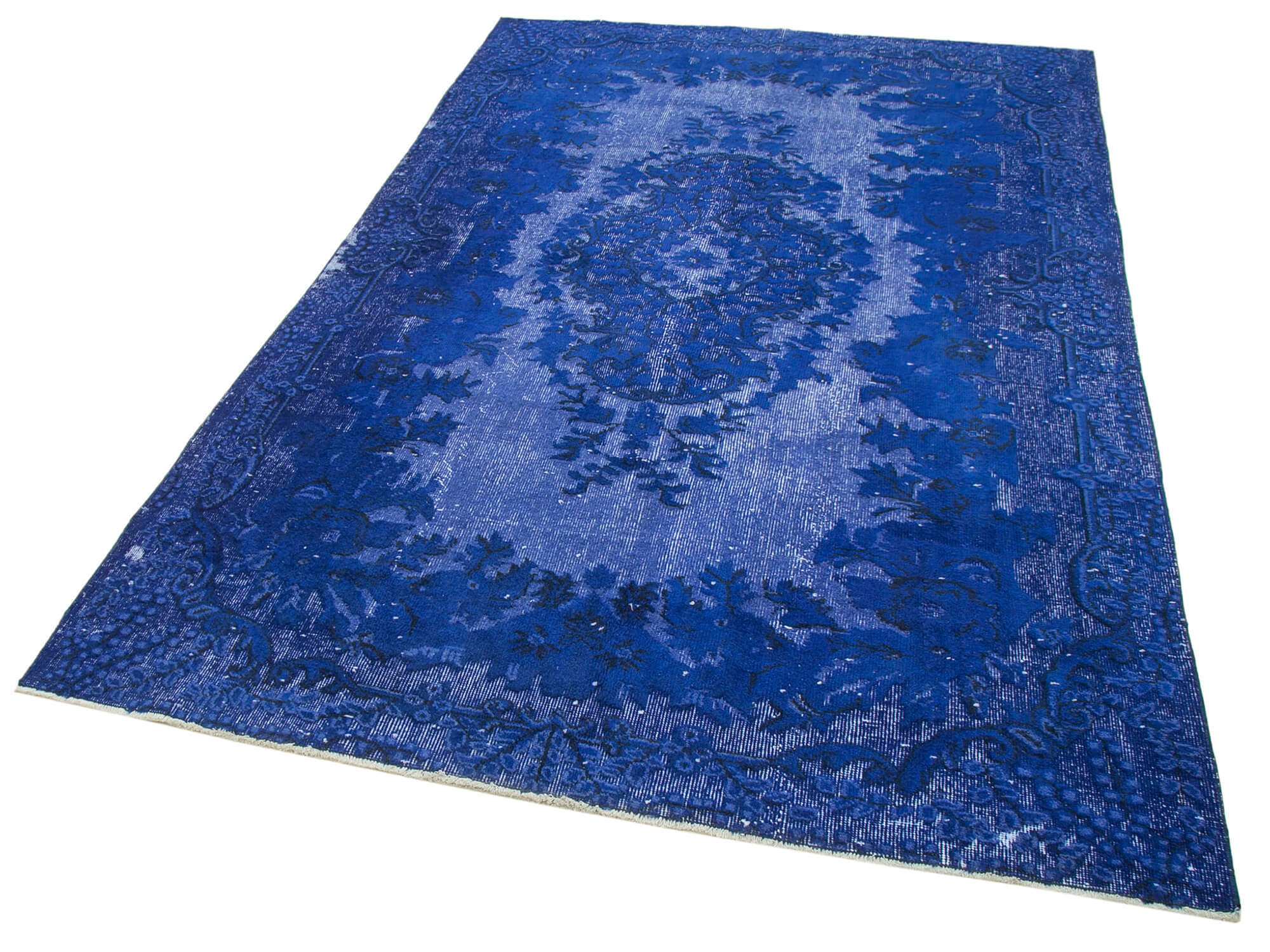 Vintage Cotton Wool Rug - Hand Woven Turkish Area Rug 5'9'' x 8'11'' Blue Vintage Carpet