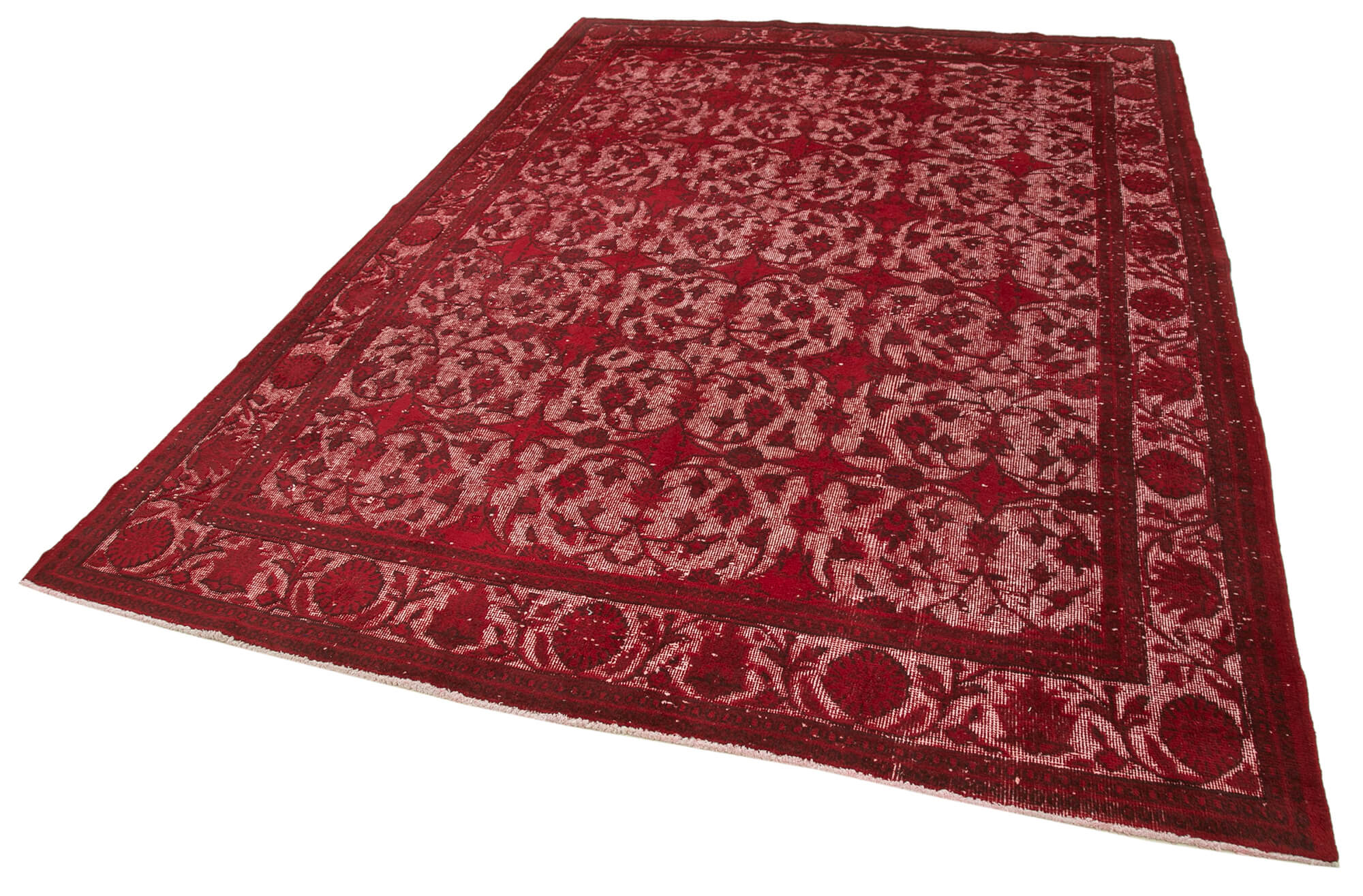 Vintage Wool Area Rug - Handmade Cotton Rug 7x10, Red Turkish Hand Knotted Carpet