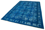 Vintage Wool Area Rug | Turkish Hand Knotted Handmade Cotton Rug 7'1''x10'4'' Blue Vintage
