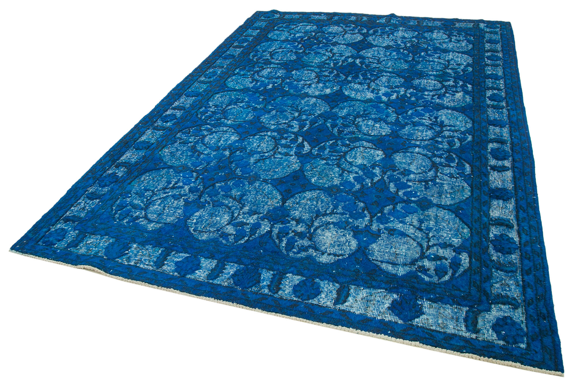 Vintage Wool Area Rug | Turkish Hand Knotted Handmade Cotton Rug 7'1''x10'4'' Blue Vintage