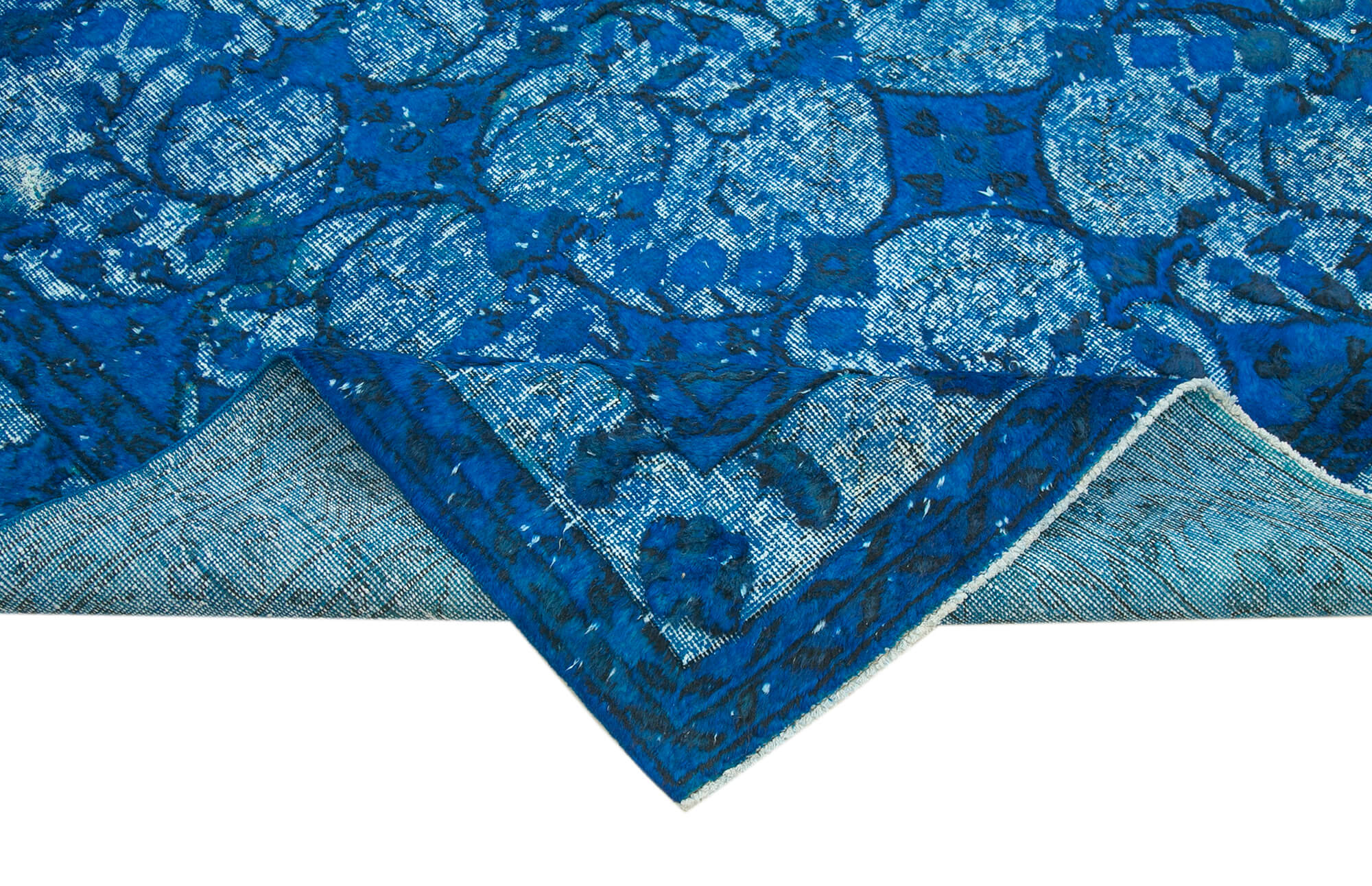 Vintage Wool Area Rug | Turkish Hand Knotted Handmade Cotton Rug 7'1''x10'4'' Blue Vintage