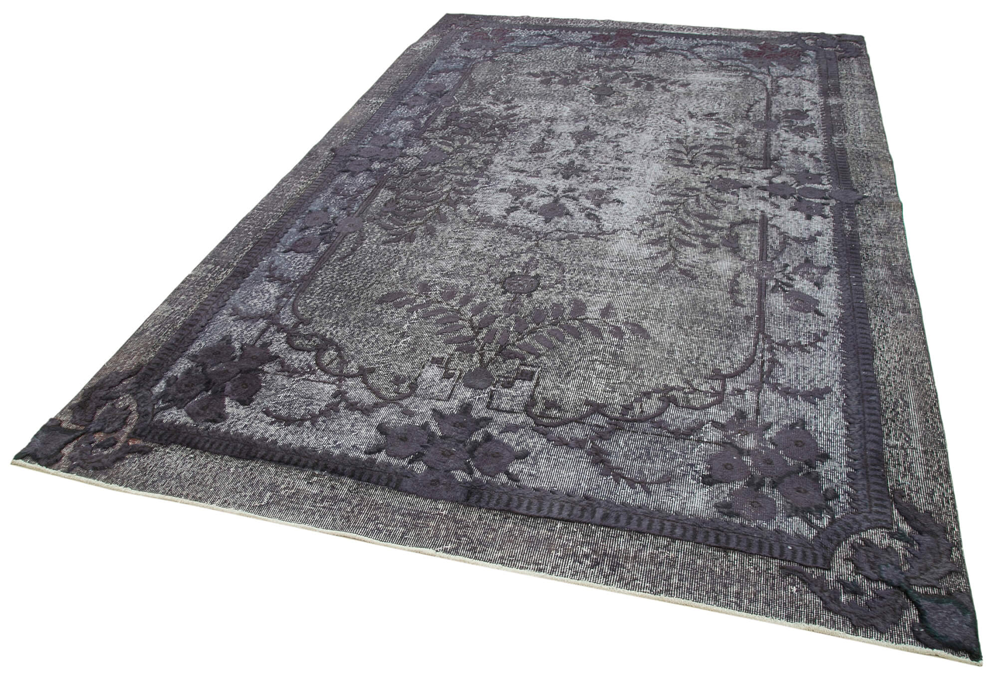 Vintage Handmade Area Rug – Grey Cotton Wool Carpet, 6x10 Rustic Style Rug