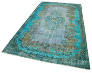 Vintage Cotton Wool Rug – Handmade Turkish Area Rug 5'4'' x 9'5'' Turquoise Wool Carpet