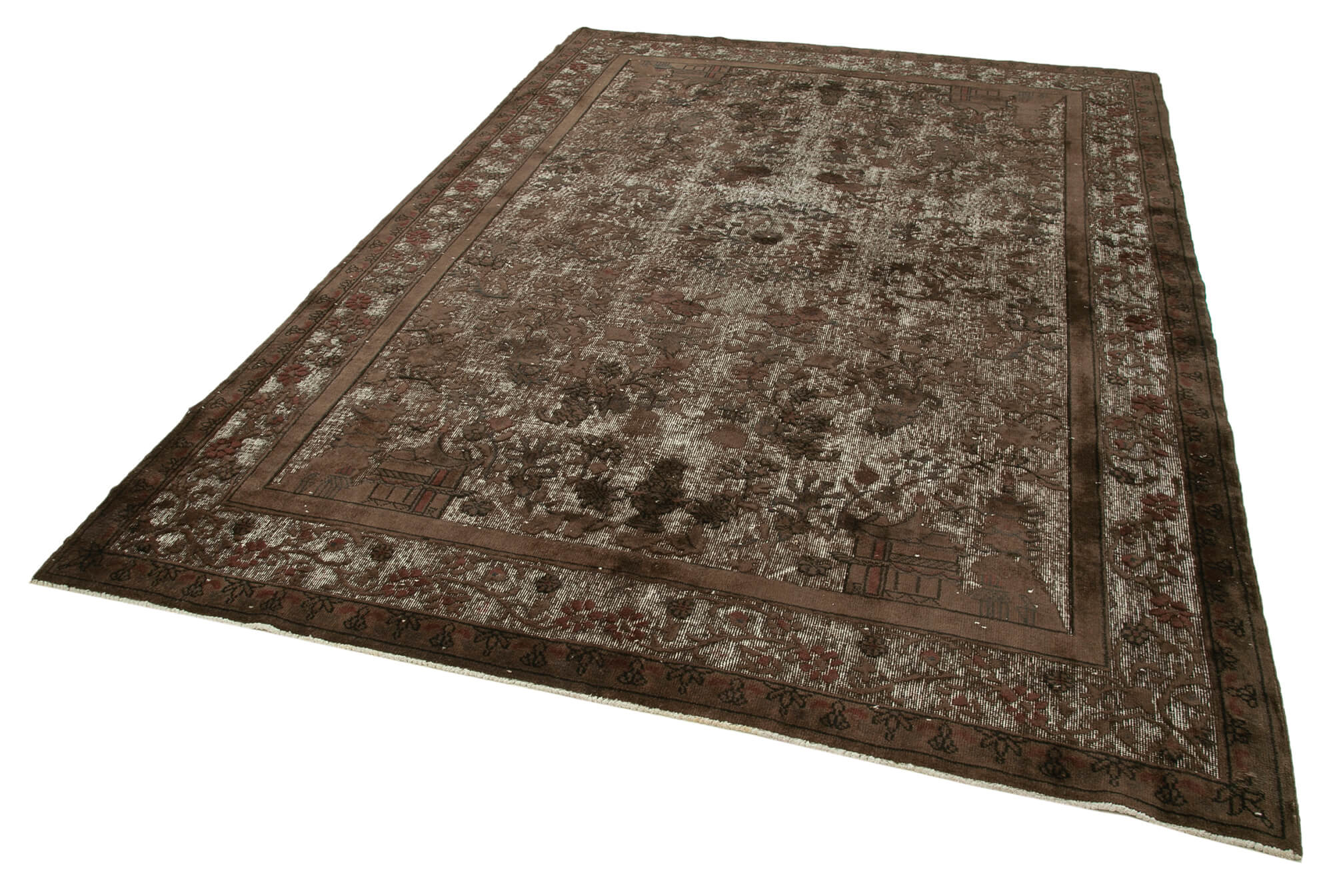 Vintage Wool Area Rug - Handwoven Brown Cotton Wool Carpet 6'10''x9'9''