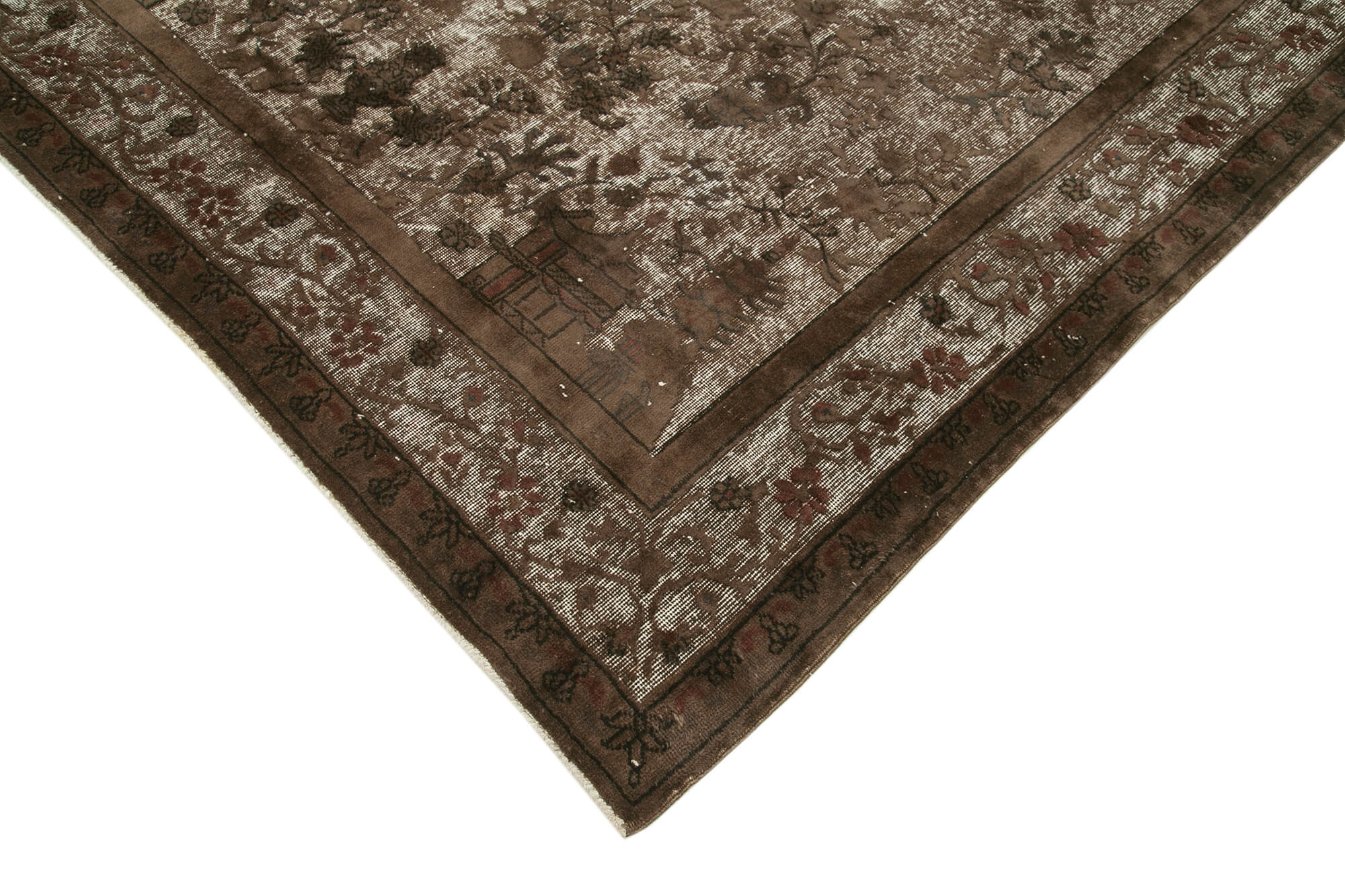 Vintage Wool Area Rug - Handwoven Brown Cotton Wool Carpet 6'10''x9'9''