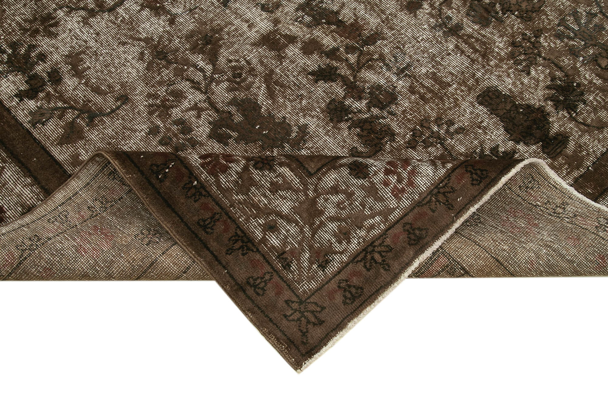 Vintage Wool Area Rug - Handwoven Brown Cotton Wool Carpet 6'10''x9'9''