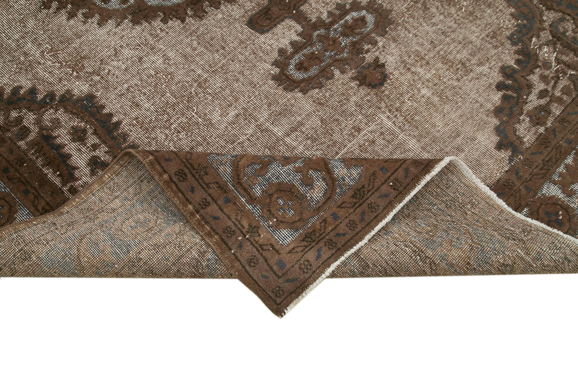 Vintage Wool Area Rug – Handmade Cotton Rug | Turkish Hand Knotted Carpet 7x10 Brown