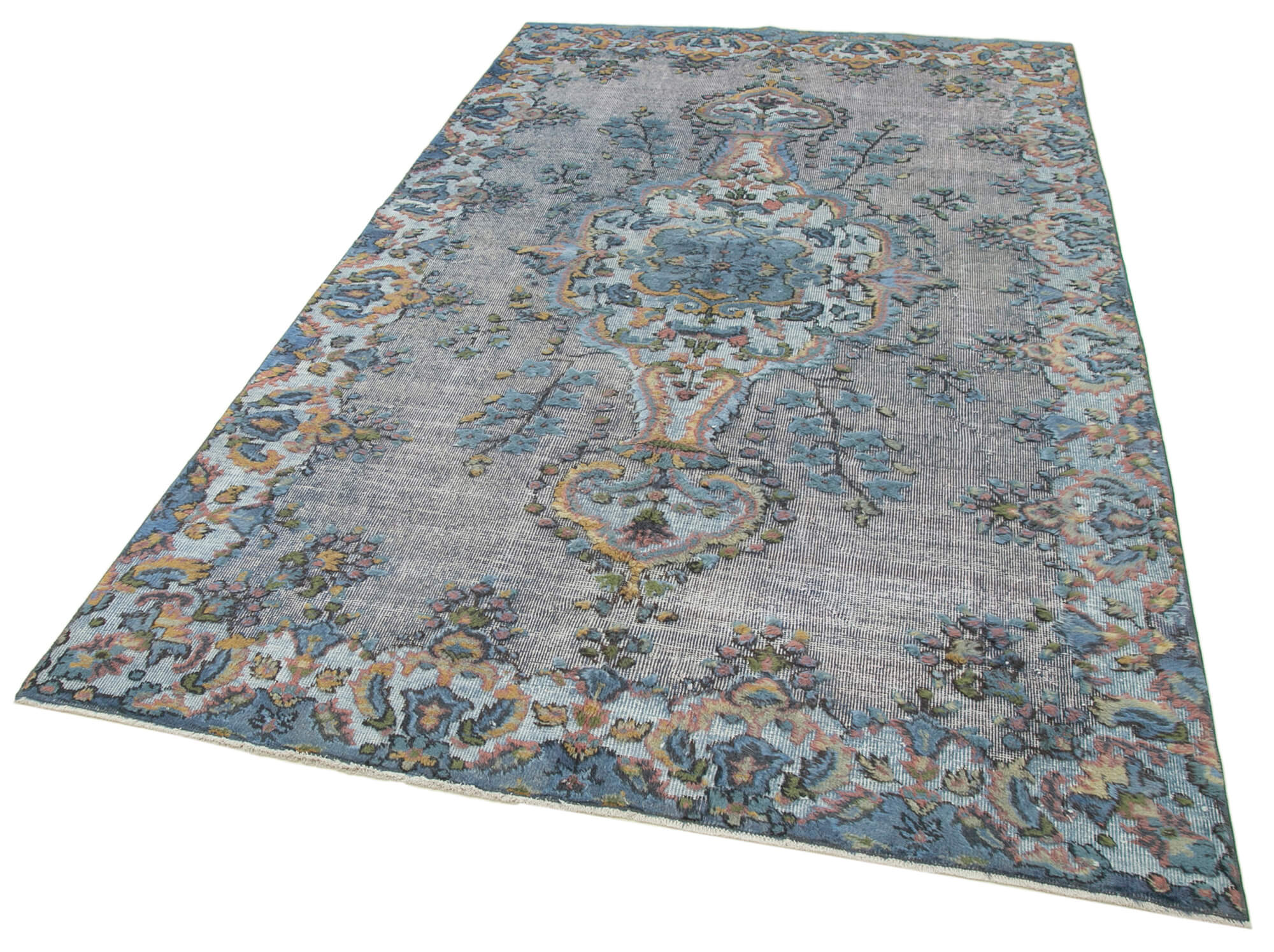 Vintage Handmade Area Rug – Blue Turkish Wool Cotton Carpet 5'6''x9'4''