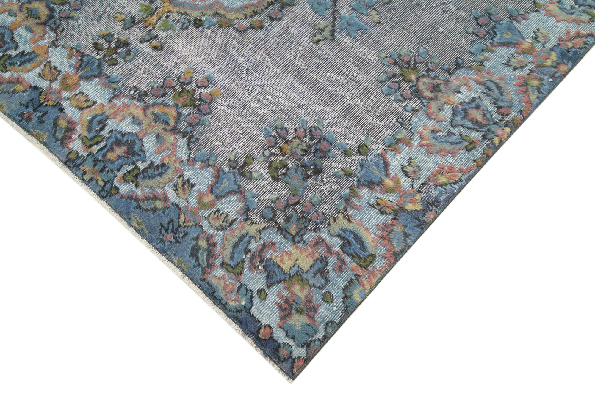 Vintage Handmade Area Rug – Blue Turkish Wool Cotton Carpet 5'6''x9'4''