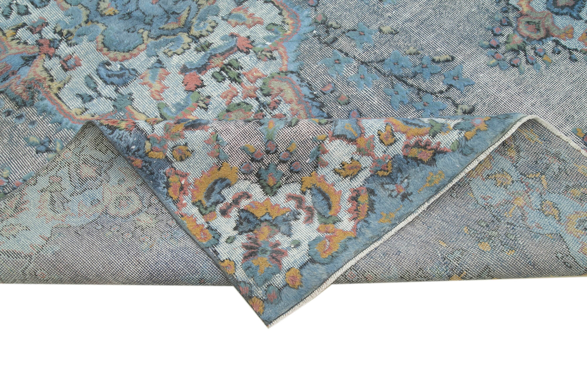 Vintage Handmade Area Rug – Blue Turkish Wool Cotton Carpet 5'6''x9'4''