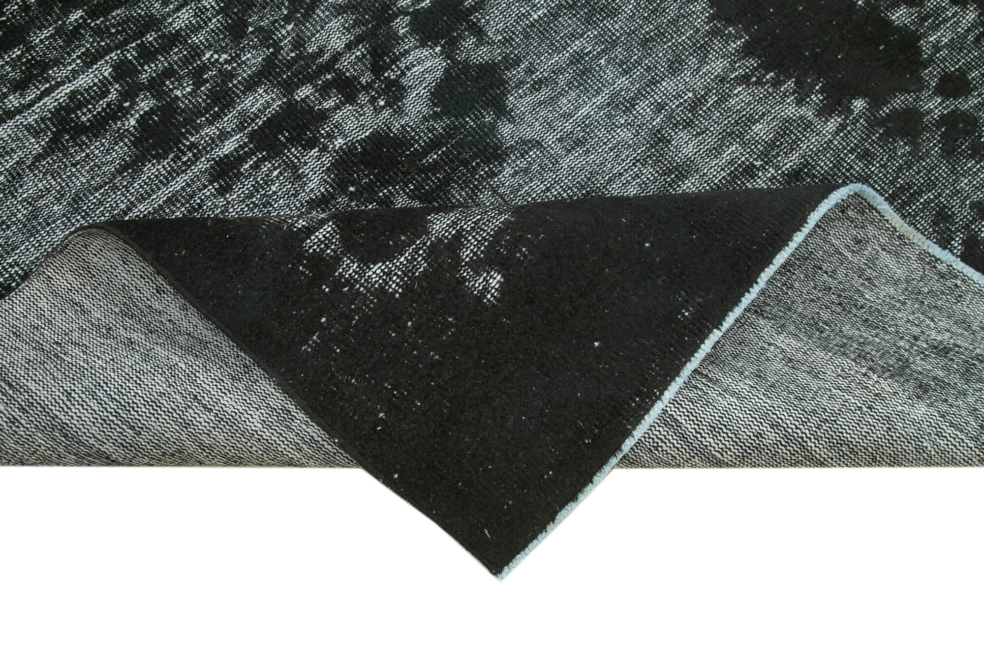 Vintage Handmade Area Rug – Black Cotton Wool Rug 4'11''x9'3'' | Hand Woven Turkish Wool Carpet