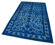 Vintage Wool Area Rug – Hand Woven Turkish Blue Handmade Rug 4'8''x8'0''