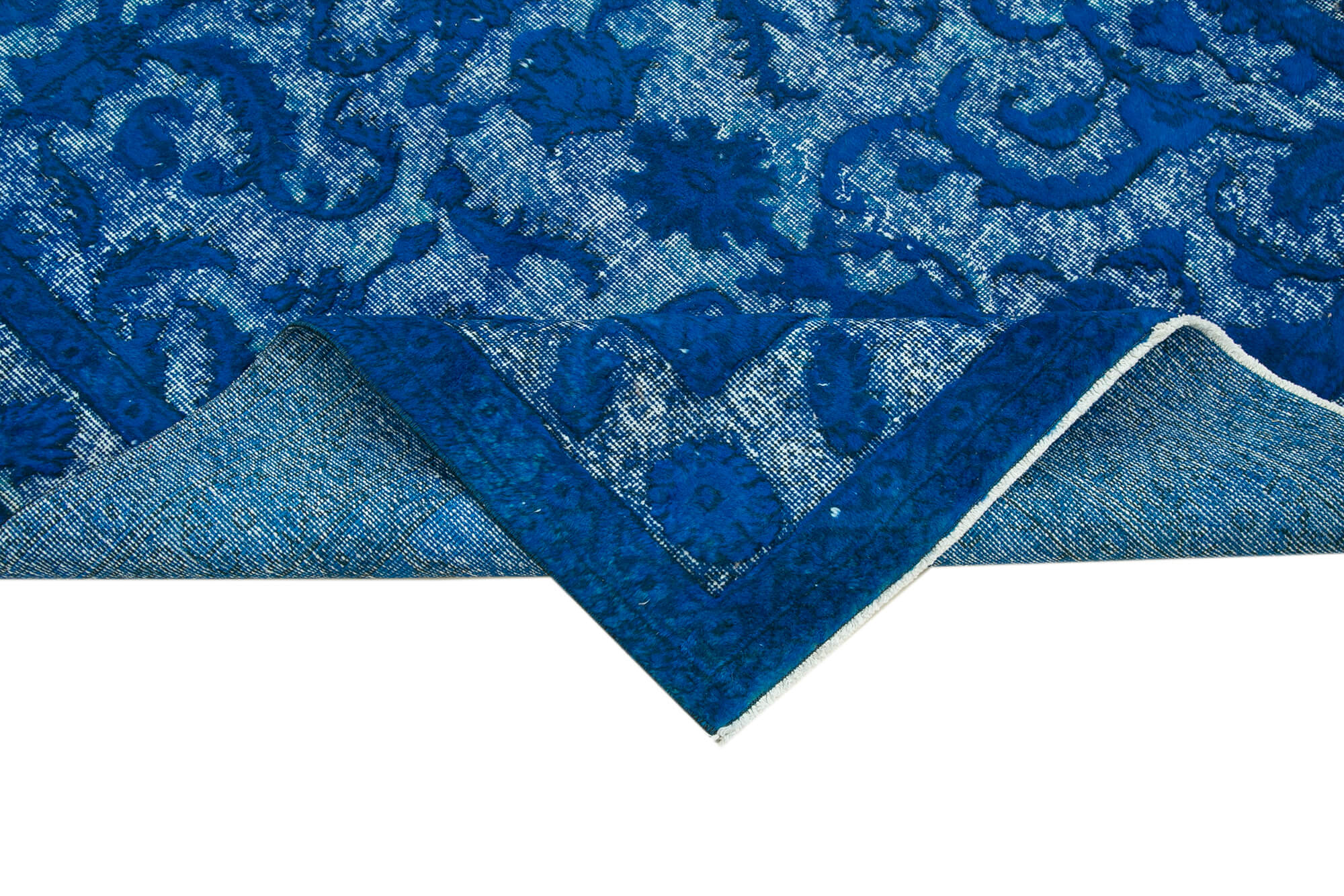 Vintage Wool Area Rug – Hand Woven Turkish Blue Handmade Rug 4'8''x8'0''
