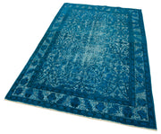 Vintage Area Rug - Hand Woven Rug Turquoise Wool Carpet 4'7''x7'7'' Durable Cotton Wool