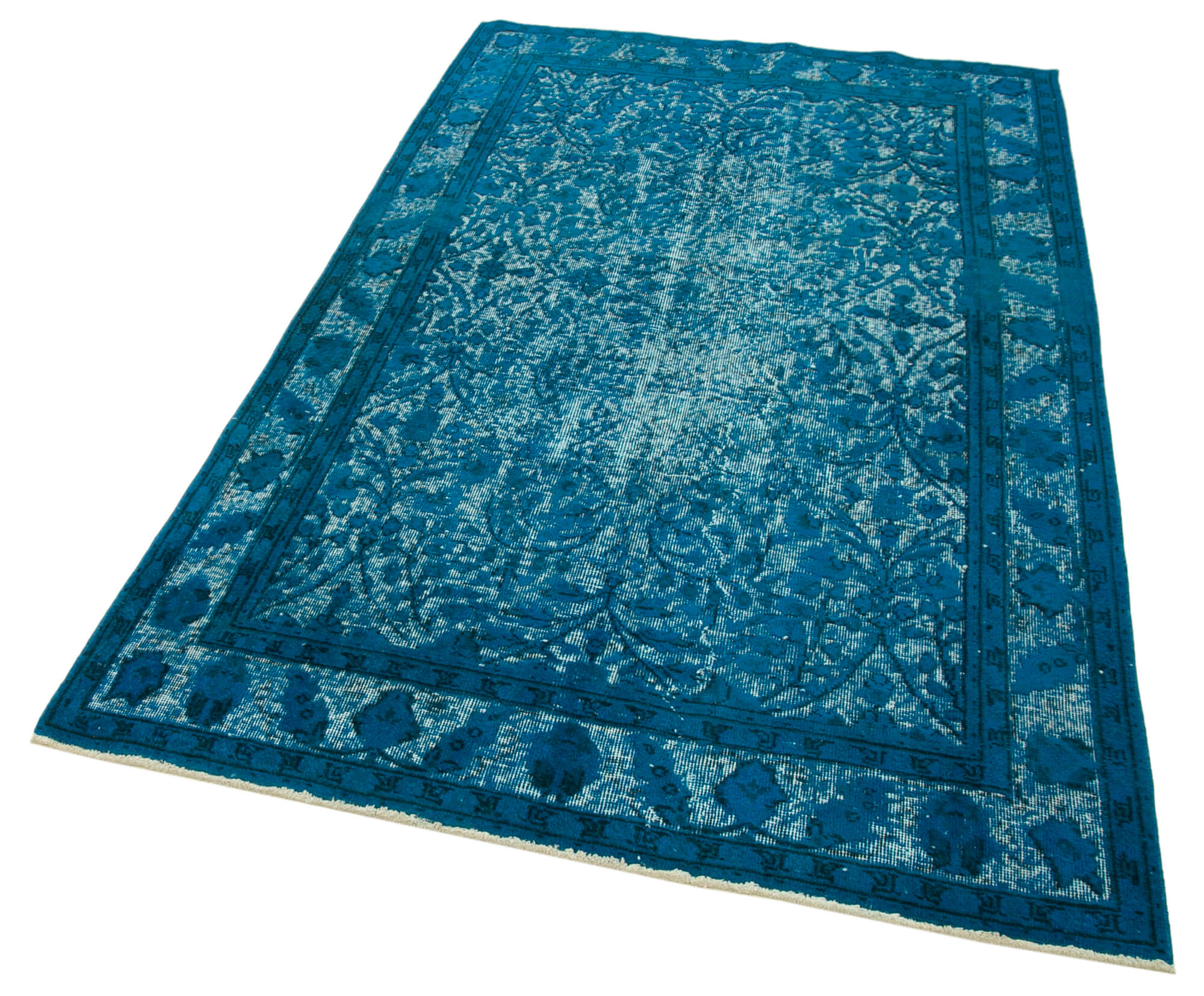 Vintage Area Rug - Hand Woven Rug Turquoise Wool Carpet 4'7''x7'7'' Durable Cotton Wool