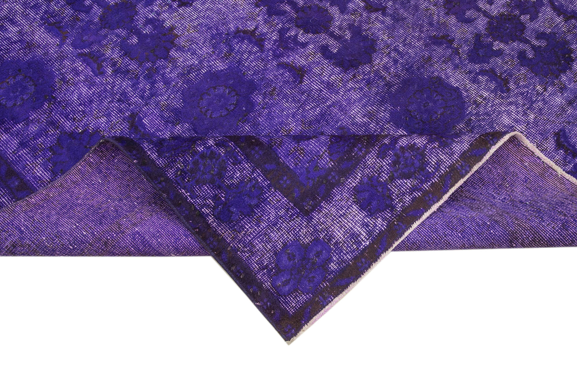 Vintage Cotton Wool Rug - Hand Woven Turkish Area Rug, Purple Eskiteme Style 6'1''x9'4''