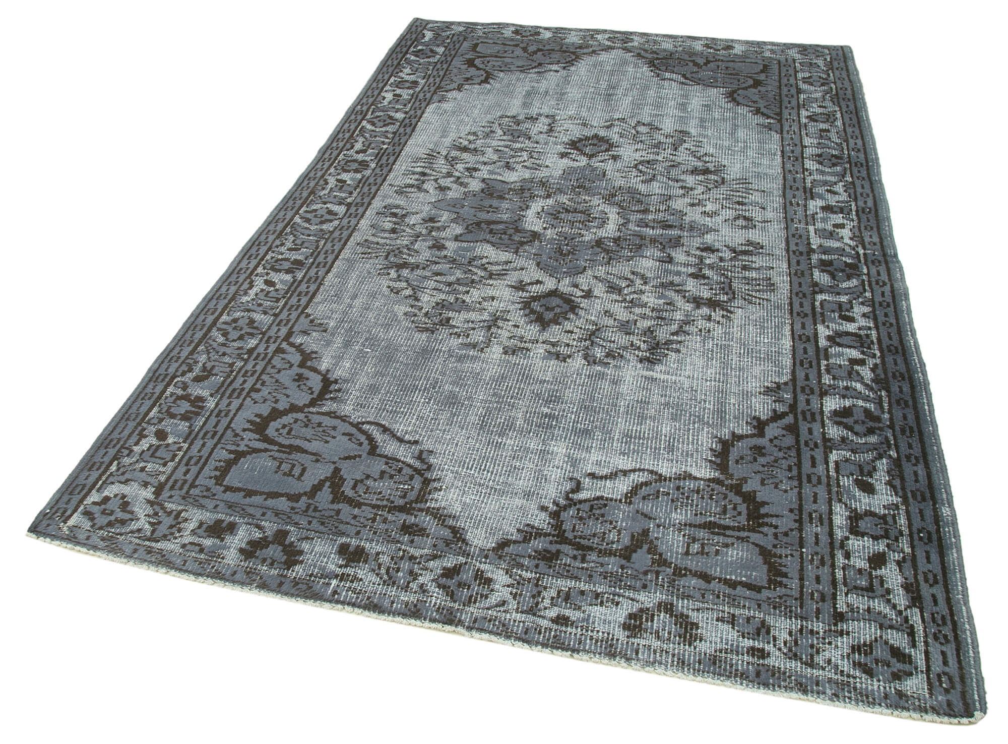 Handmade Vintage Area Rug - Oyma Grey Cotton Wool Rug 5'3''x8'6'' | Turkish Hand Knotted