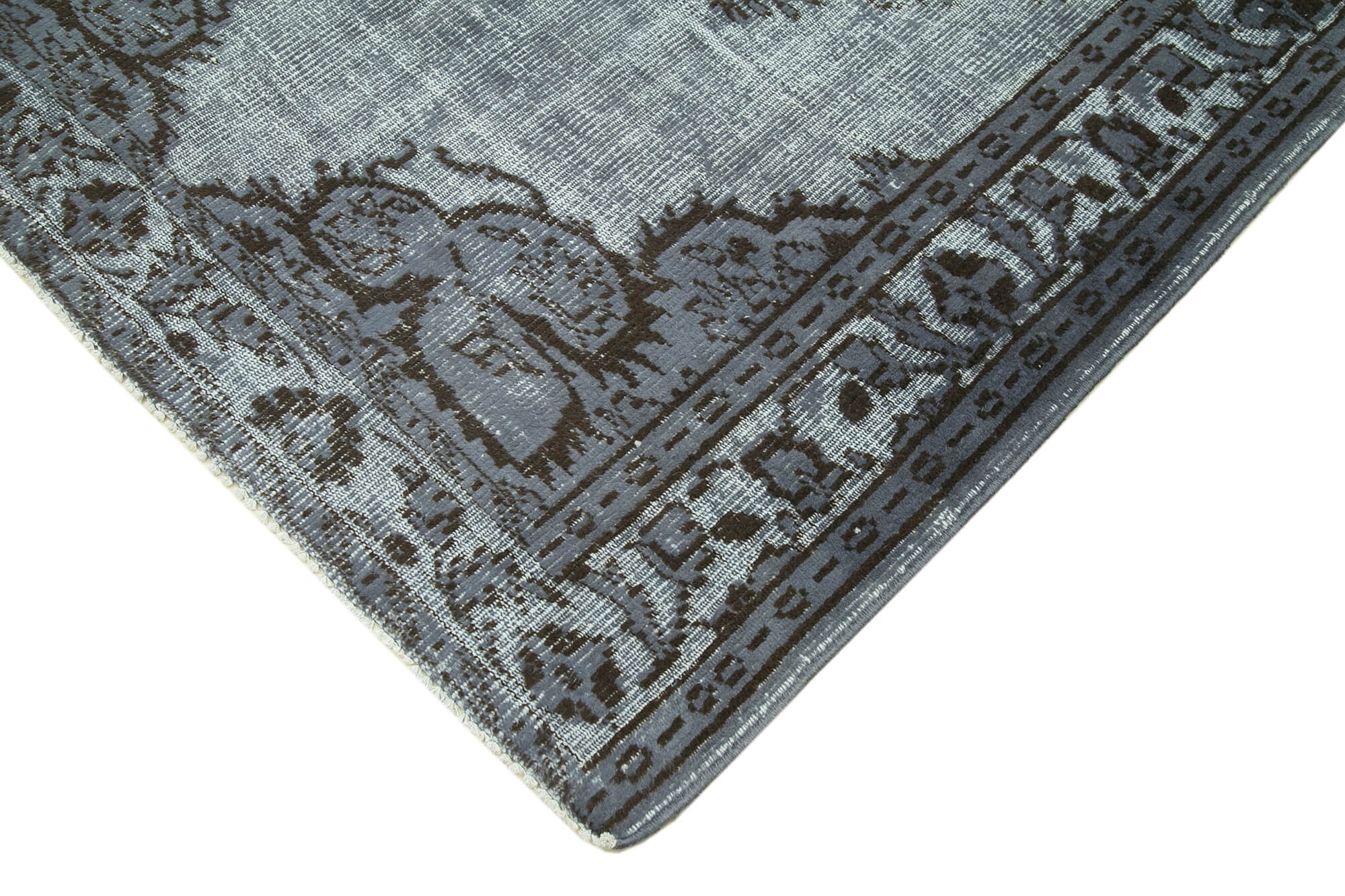 Handmade Vintage Area Rug - Oyma Grey Cotton Wool Rug 5'3''x8'6'' | Turkish Hand Knotted