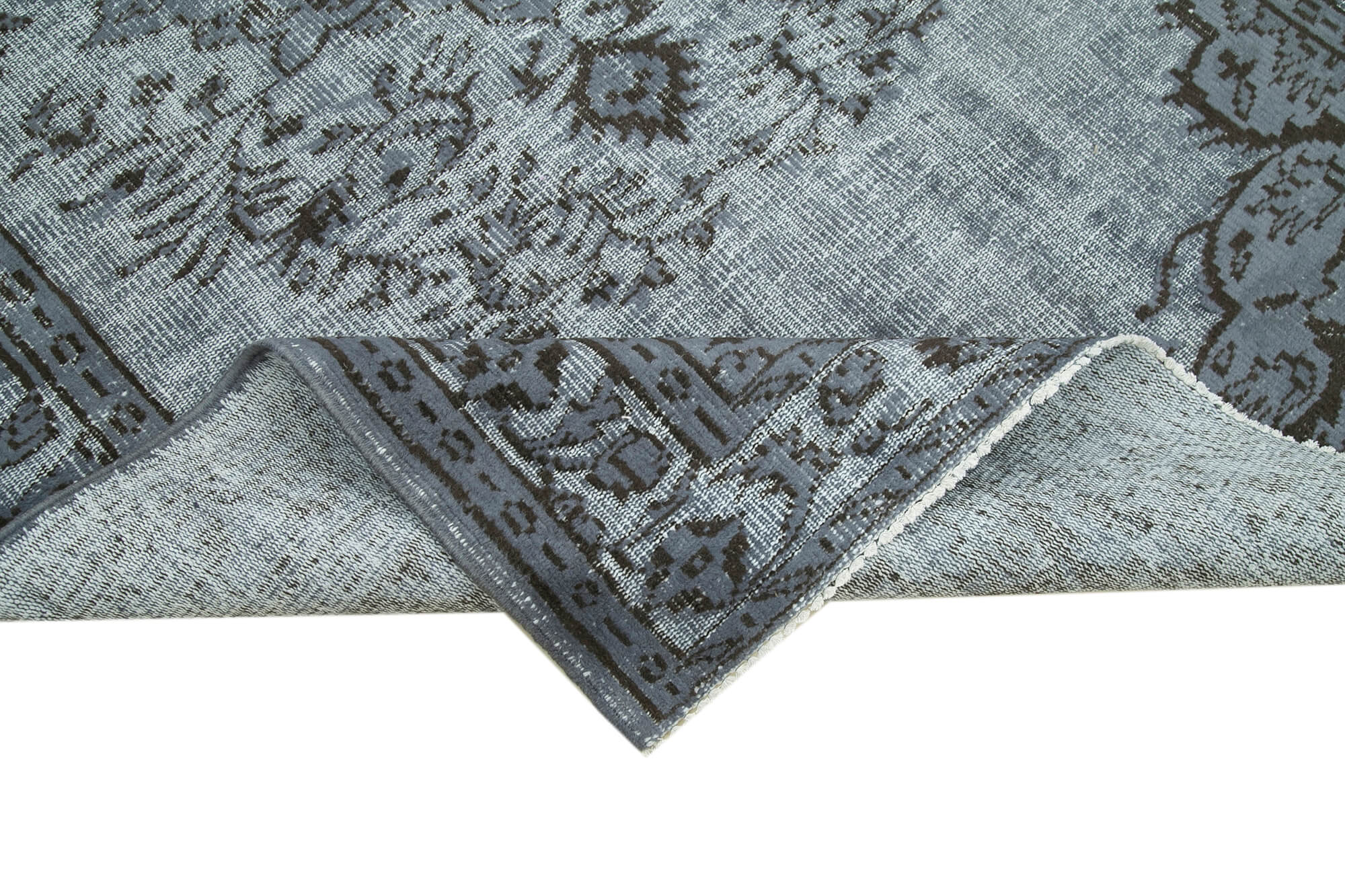 Handmade Vintage Area Rug - Oyma Grey Cotton Wool Rug 5'3''x8'6'' | Turkish Hand Knotted