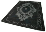 Vintage Handmade Area Rug - Hand Woven Cotton Wool Rug, Black Retro Style Carpet 5'11"x8'9"