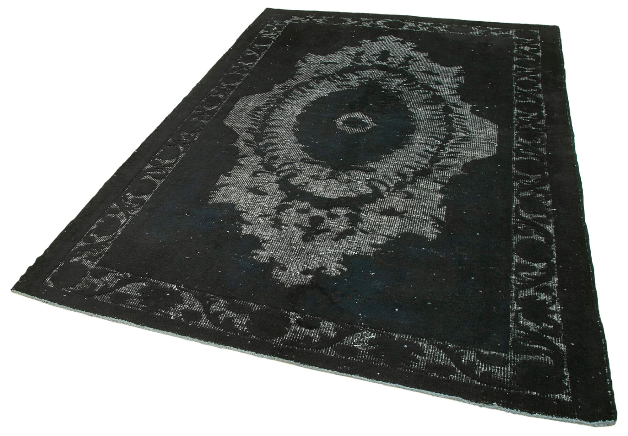 Vintage Handmade Area Rug - Hand Woven Cotton Wool Rug, Black Retro Style Carpet 5'11"x8'9"