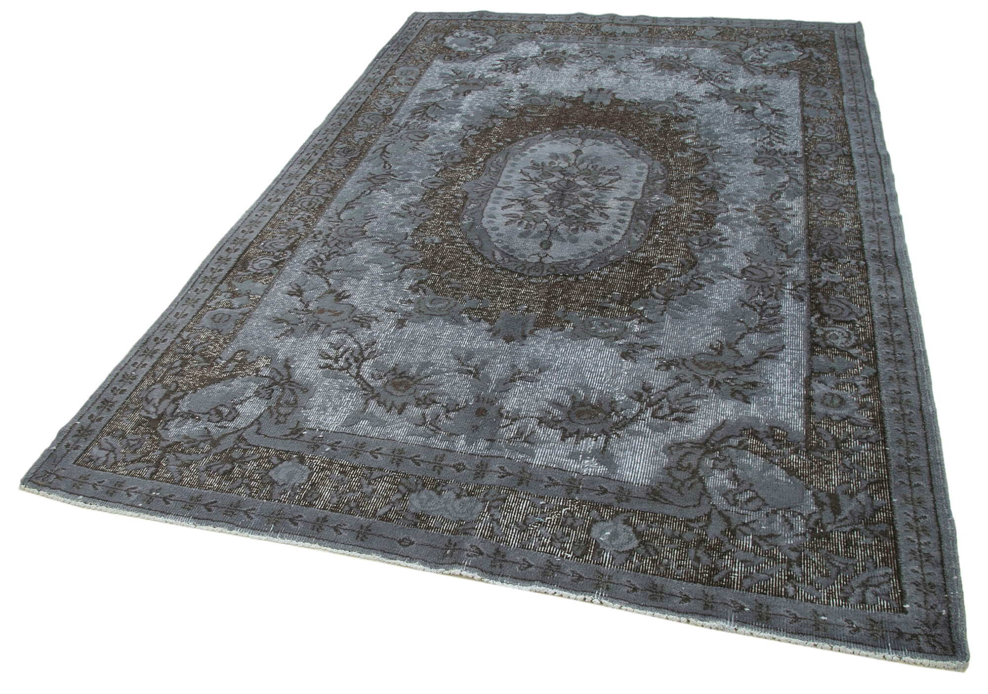 Handmade Vintage Area Rug - Oyma Grey Cotton Wool Carpet 5'9''x8'9'' Soft Wool Floor Covering