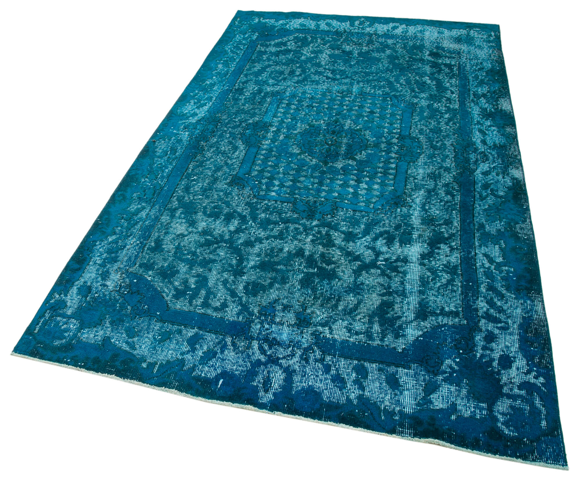 Vintage Cotton Wool Rug – Handmade Area Rug Turquoise Vintage Carpet 4'8''x8'3''