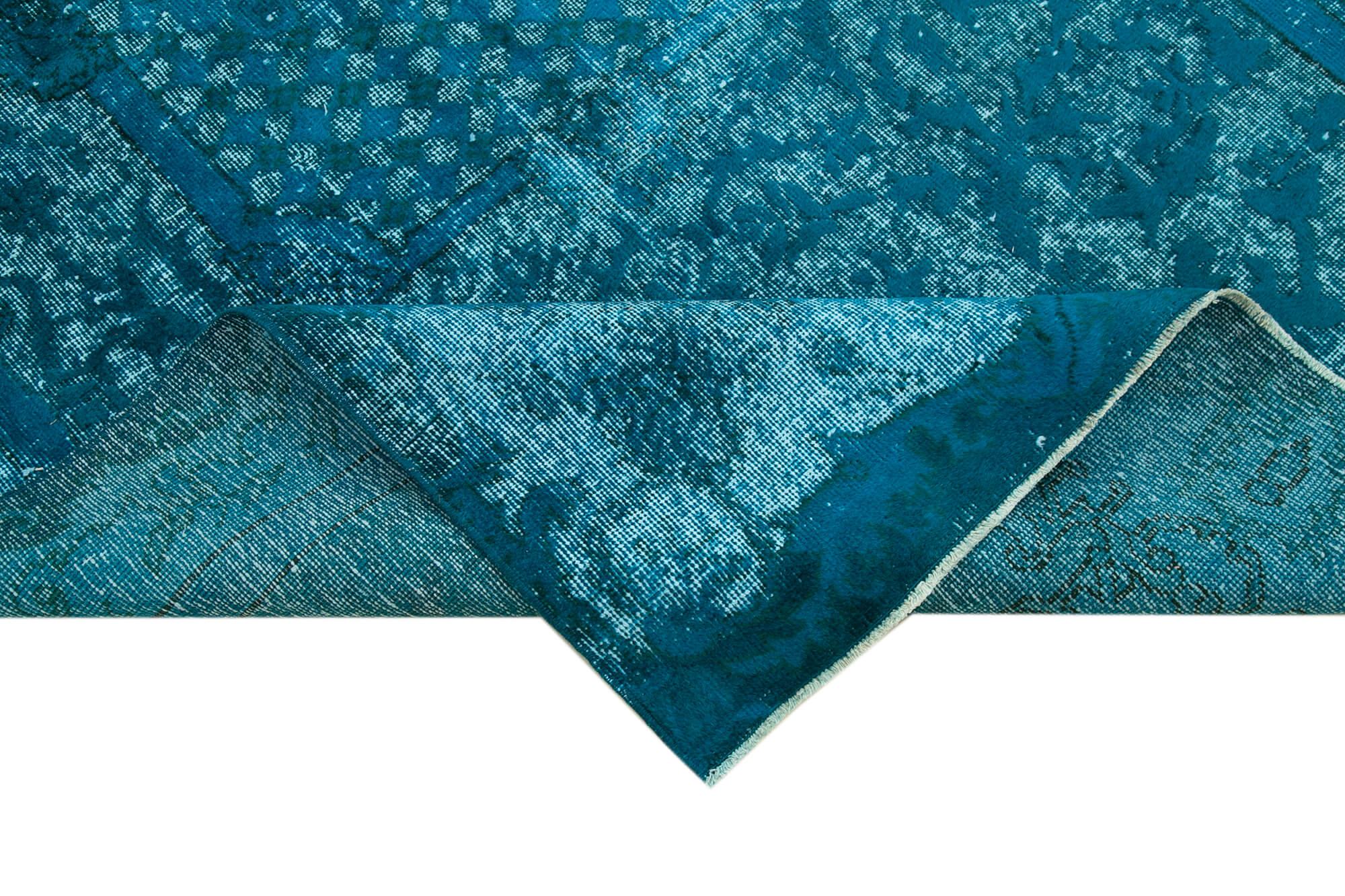 Vintage Cotton Wool Rug – Handmade Area Rug Turquoise Vintage Carpet 4'8''x8'3''