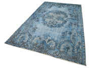 Vintage Wool Area Rug – Handmade Cotton Wool Blend Rug, Blue Vintage Carpet 5'7''x9'10''