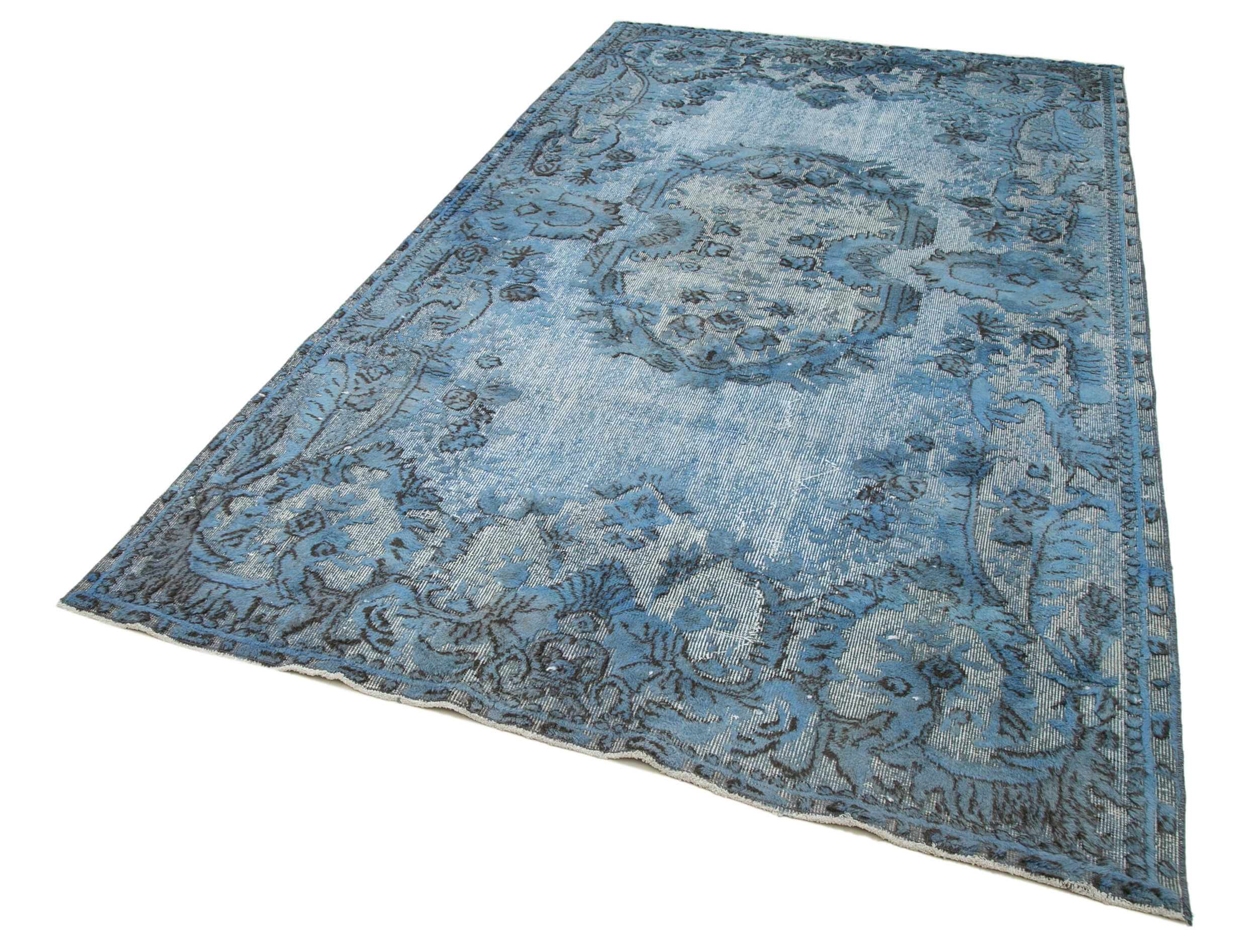 Vintage Wool Area Rug – Handmade Cotton Wool Blend Rug, Blue Vintage Carpet 5'7''x9'10''