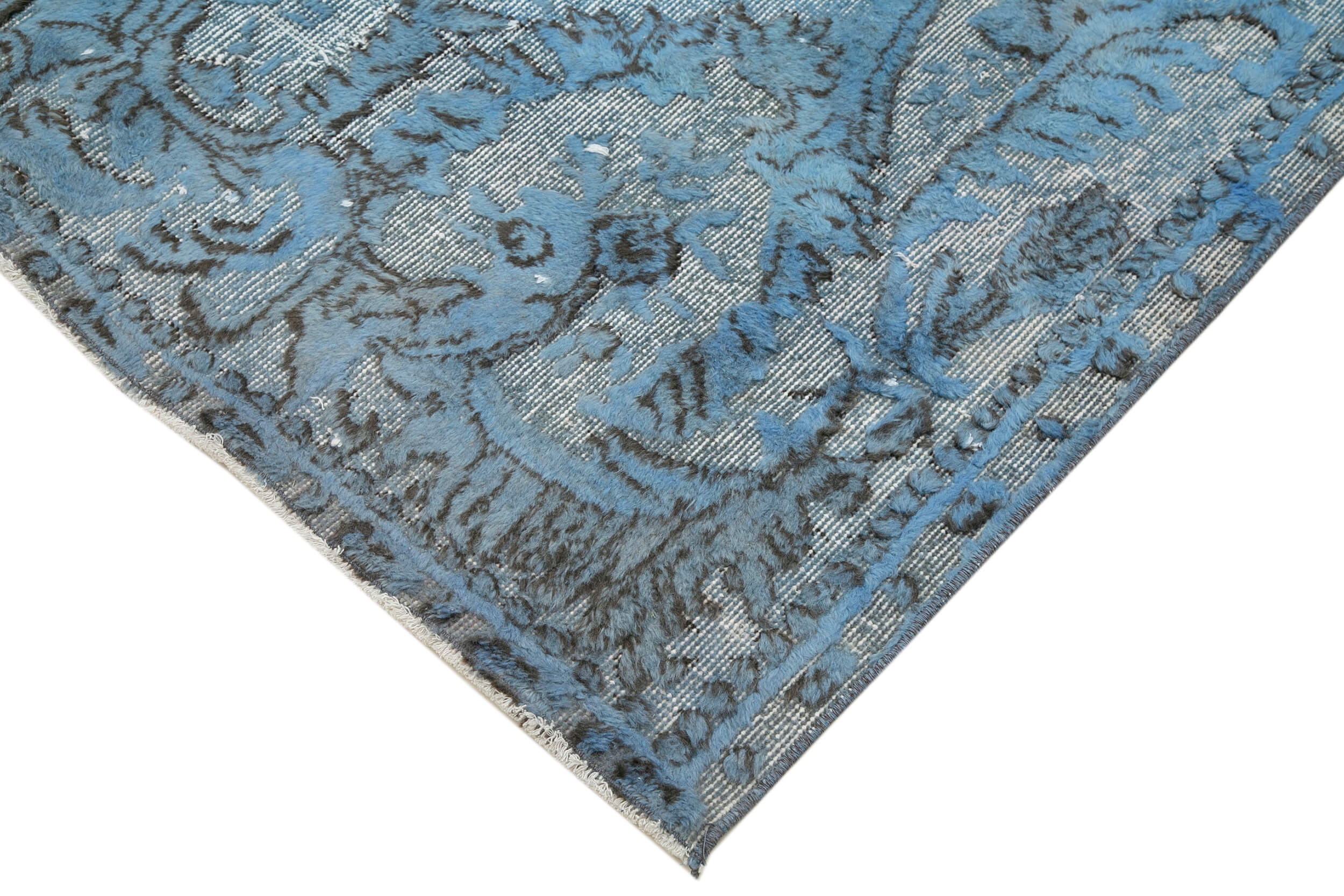 Vintage Wool Area Rug – Handmade Cotton Wool Blend Rug, Blue Vintage Carpet 5'7''x9'10''