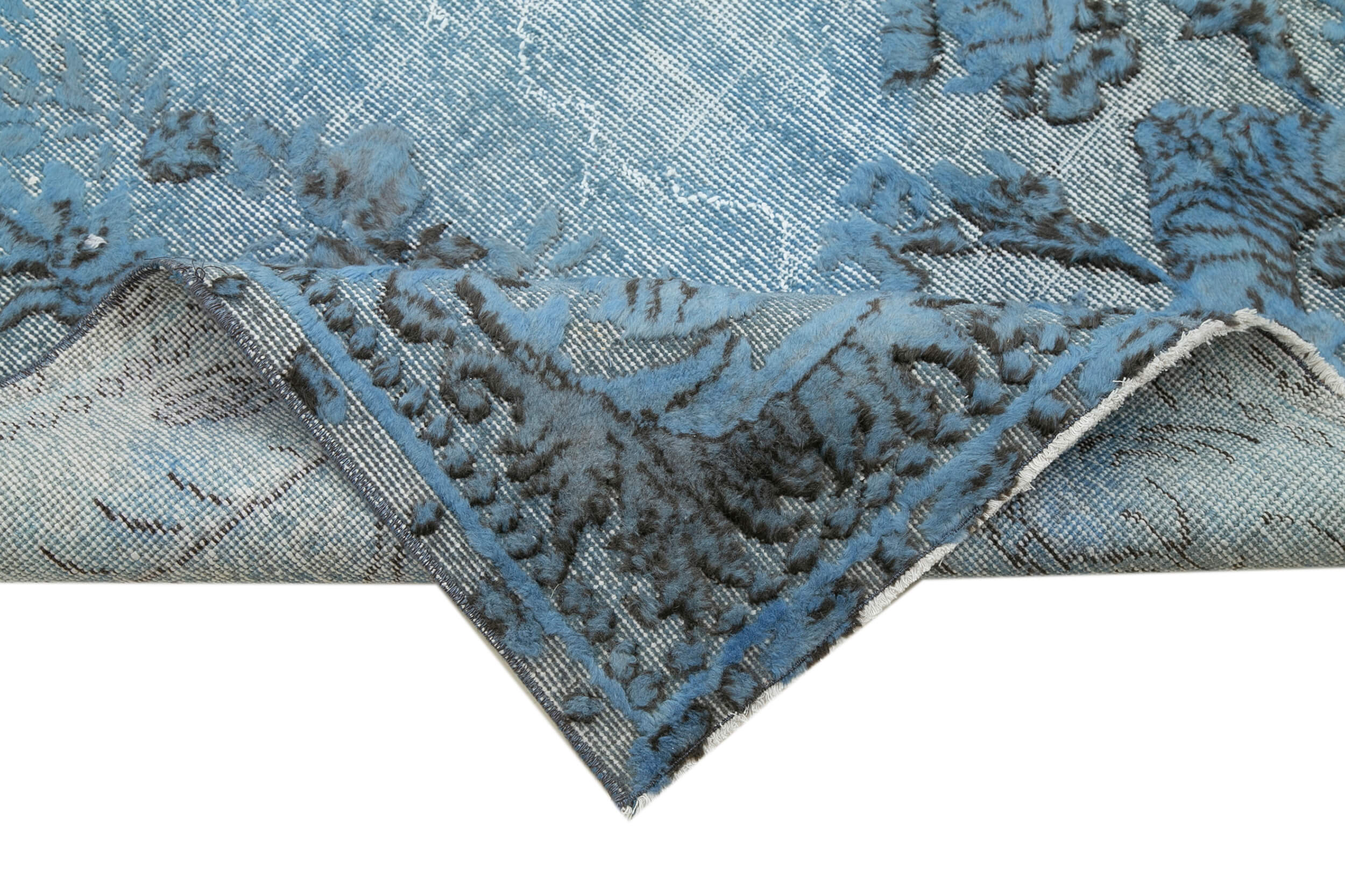 Vintage Wool Area Rug – Handmade Cotton Wool Blend Rug, Blue Vintage Carpet 5'7''x9'10''