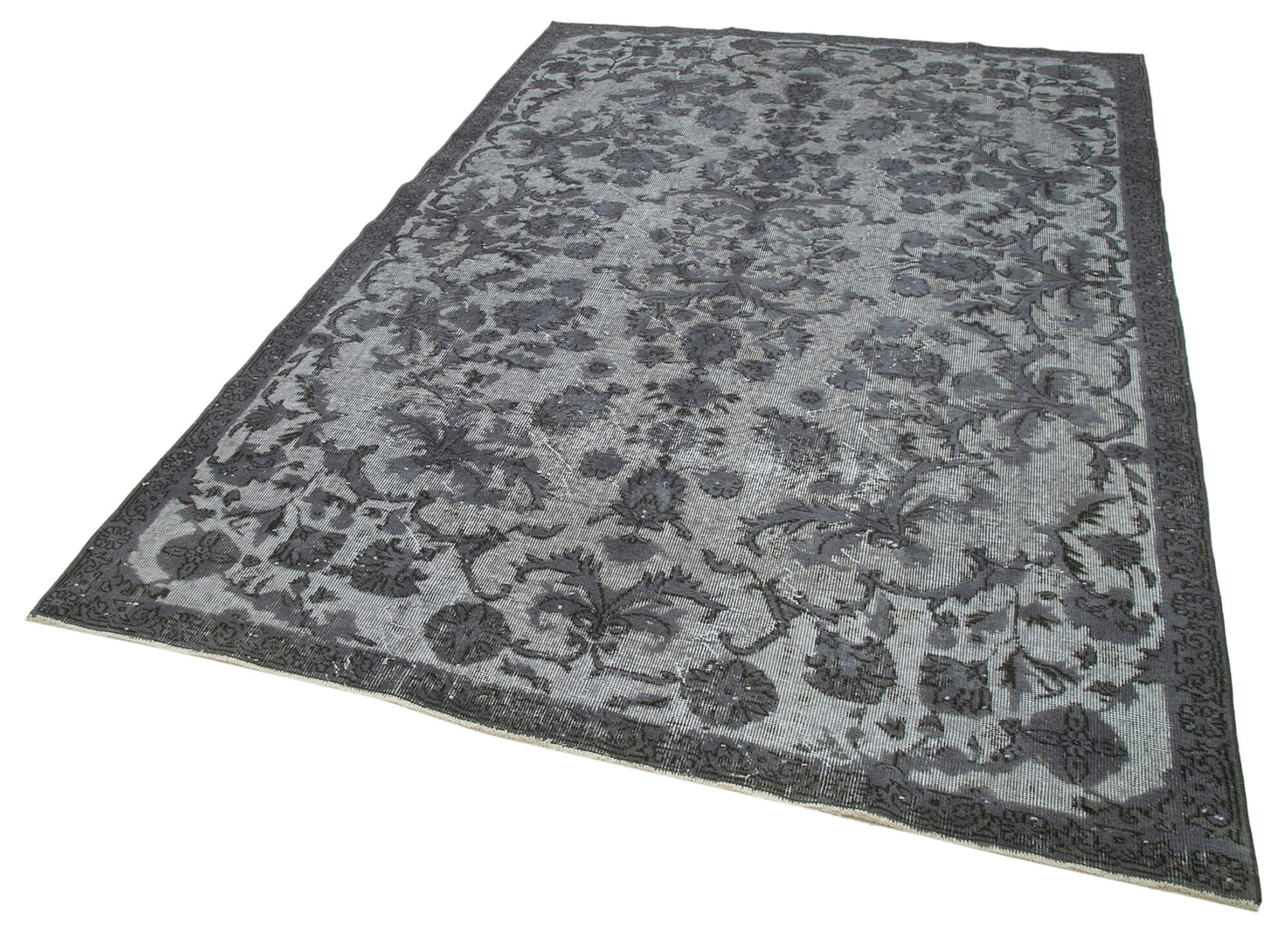 Vintage Cotton Wool Rug - Handmade Grey Wool Area Rug 6'3'' x 9'1''
