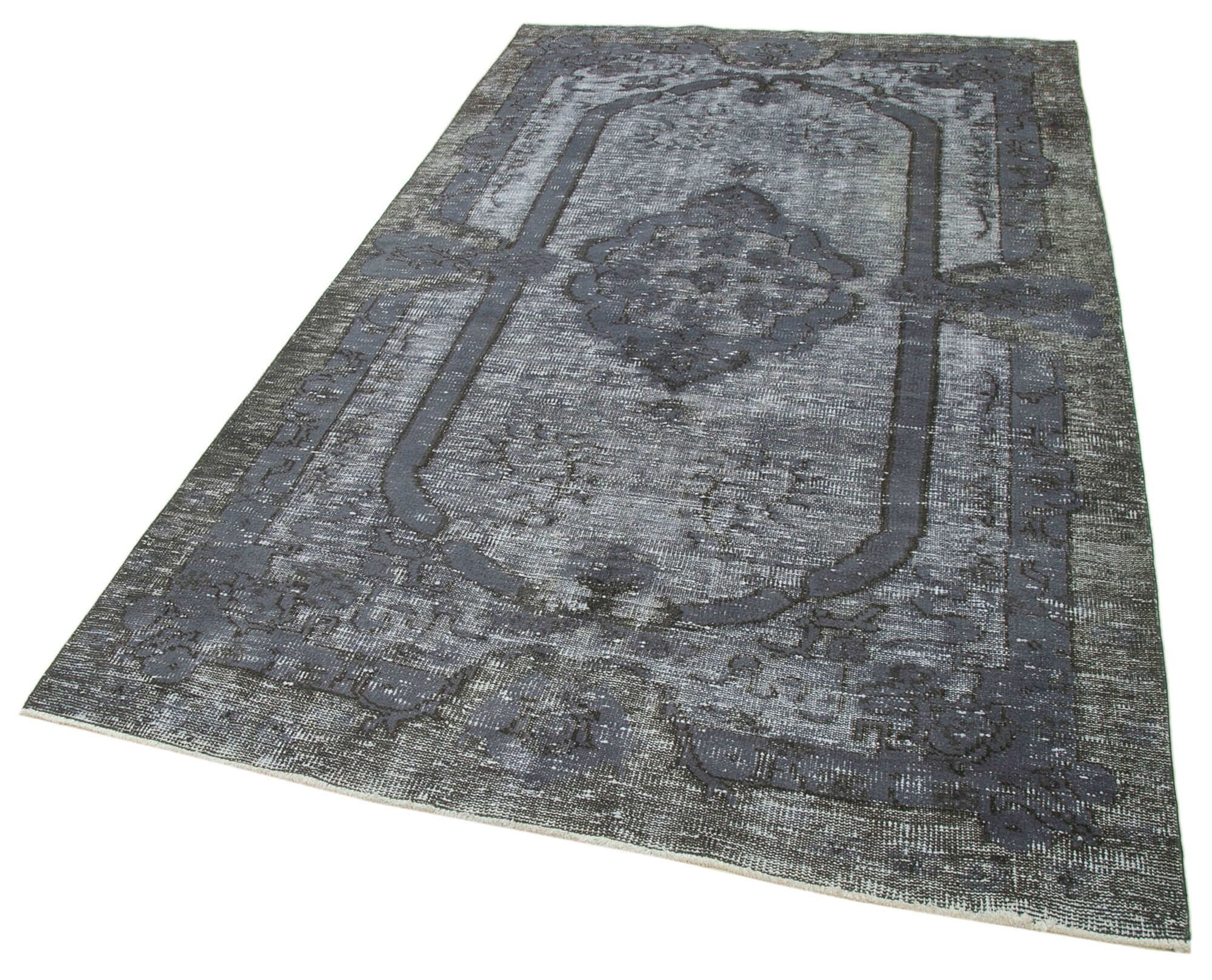 Vintage Wool Area Rug – Hand Woven Turkish Vintage Rug 5'1''x8'9'' Grey Cotton Wool Carpet