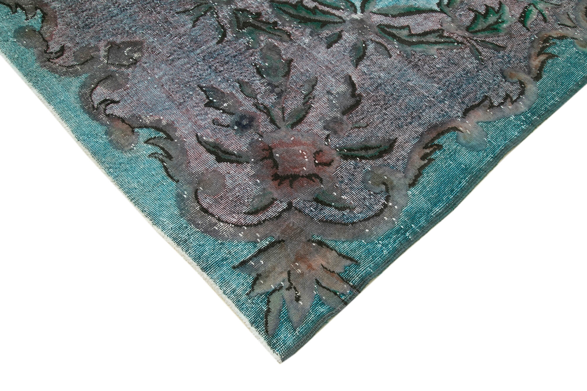 Vintage Handmade Area Rug - Turquoise Cotton Wool Hand Knotted Rug 6'8''x9'8''