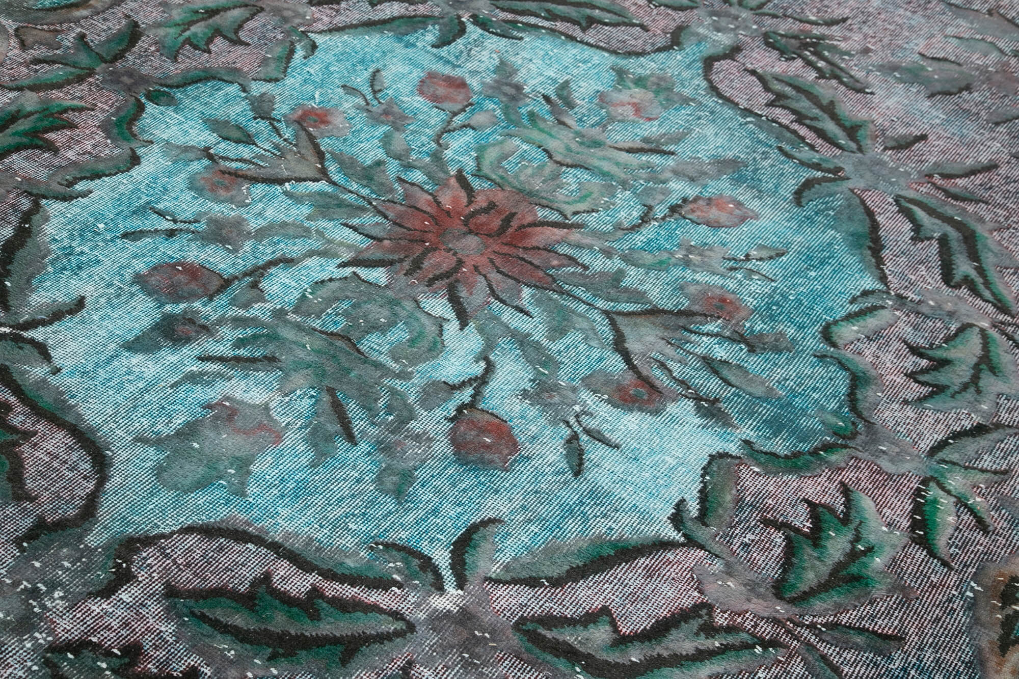 Vintage Handmade Area Rug - Turquoise Cotton Wool Hand Knotted Rug 6'8''x9'8''