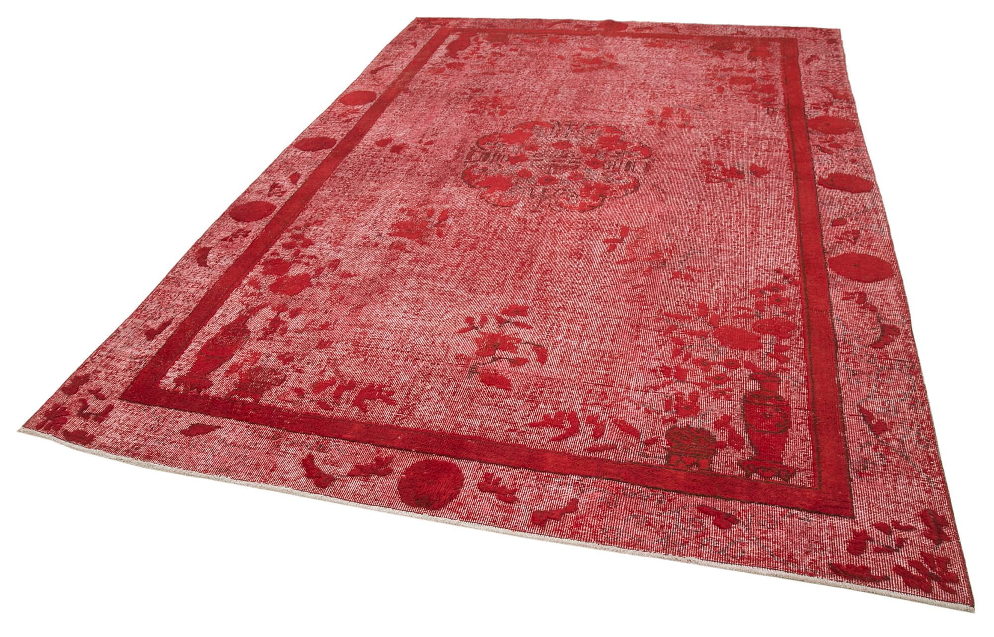 Vintage Handmade Area Rug – Hand Woven Wool Cotton Blend Red Area Carpet 6'11''x10'2''