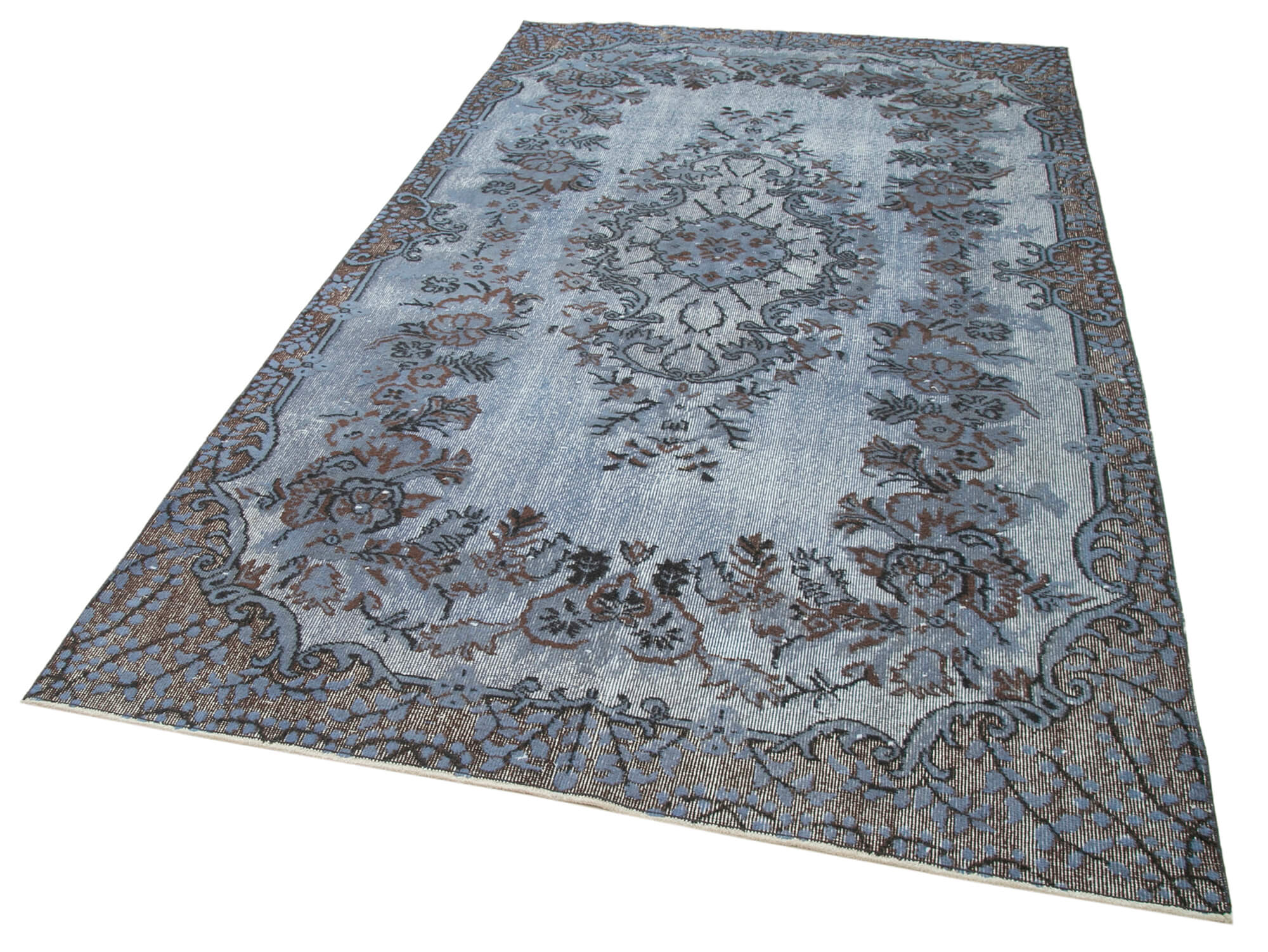 Vintage Handmade Area Rug – Blue Cotton Wool Rug, Turkish Wool Carpet 5'5''x9'3''
