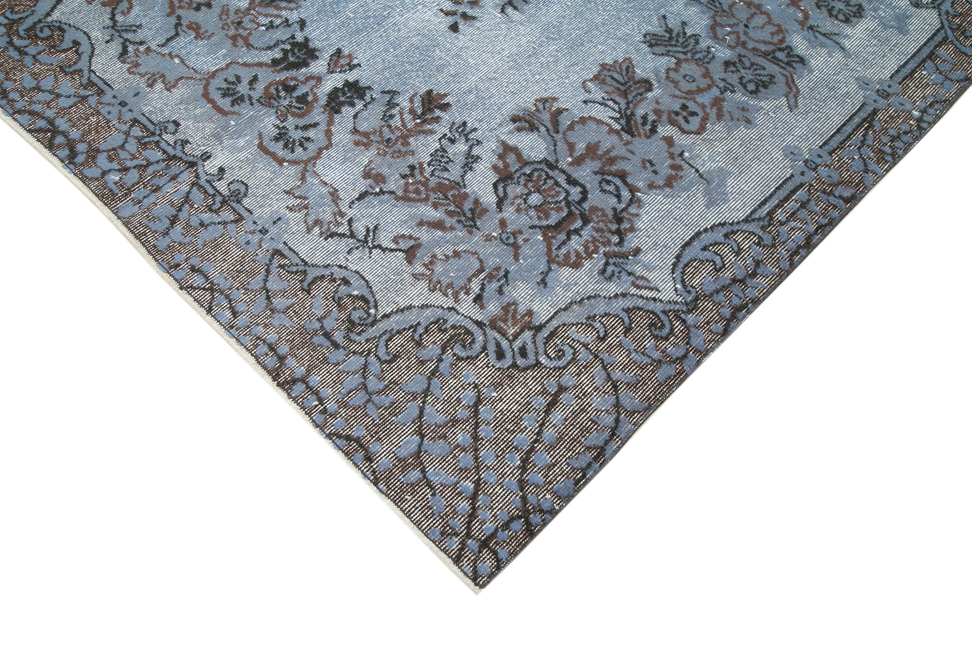 Vintage Handmade Area Rug – Blue Cotton Wool Rug, Turkish Wool Carpet 5'5''x9'3''