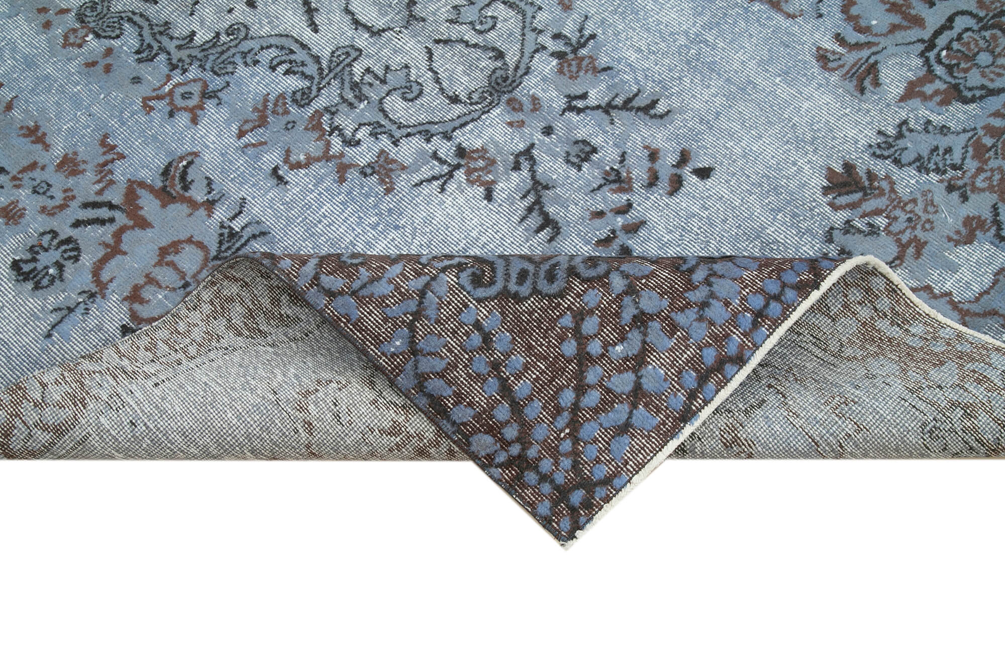 Vintage Handmade Area Rug – Blue Cotton Wool Rug, Turkish Wool Carpet 5'5''x9'3''