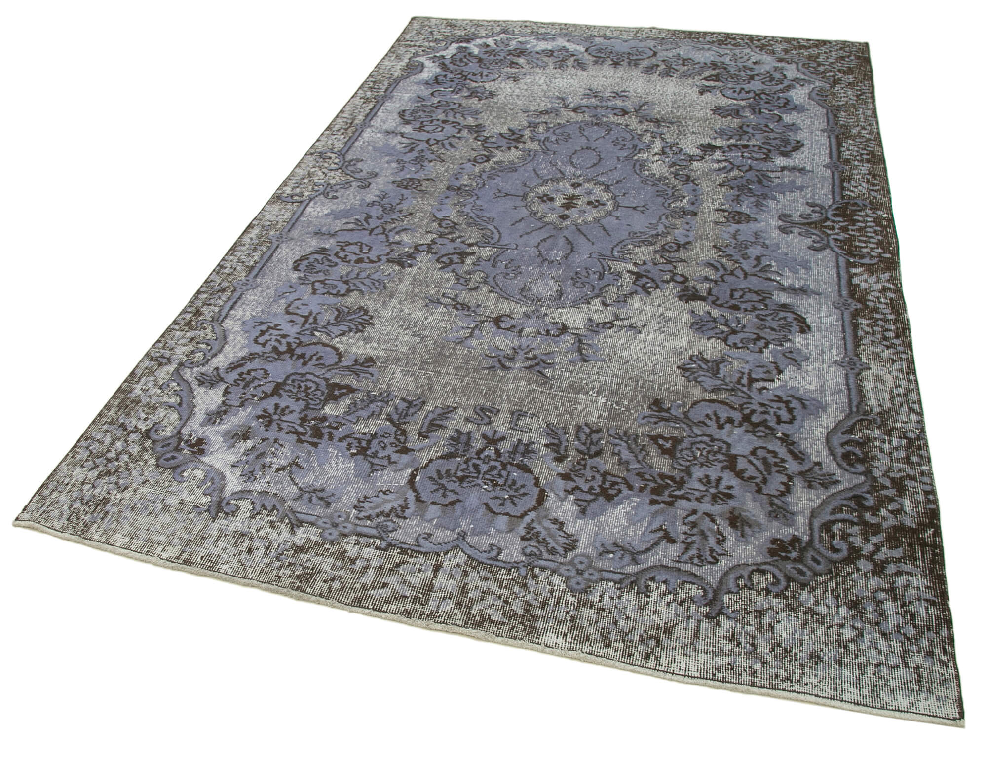 Handmade Vintage Area Rug – Classic Vintage Cotton Wool Blend, Neutral Grey 5'6''x9'