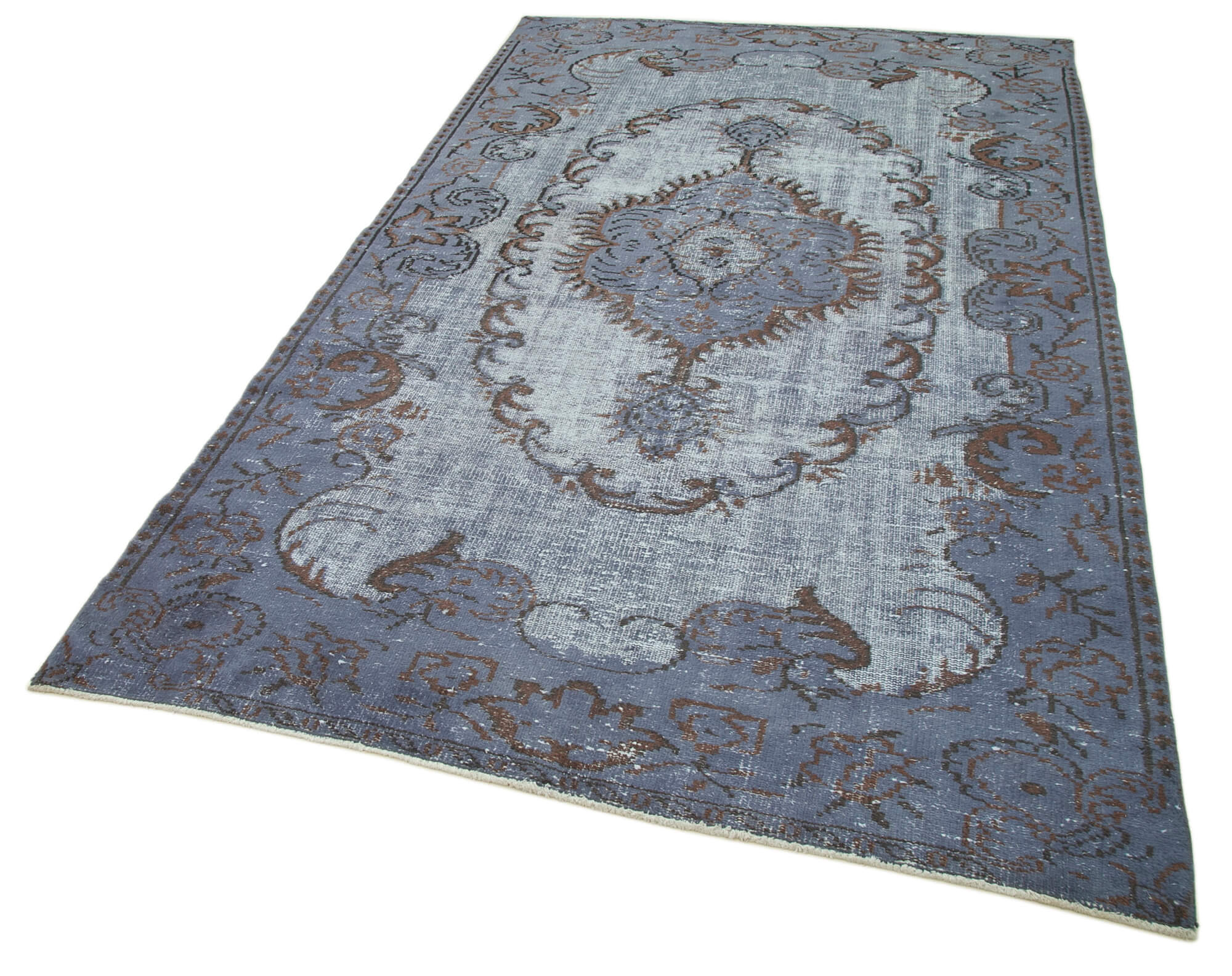 Vintage Handmade Area Rug – Blue Wool Cotton Carpet, Hand Woven Turkish Rug 5'3''x8'9''
