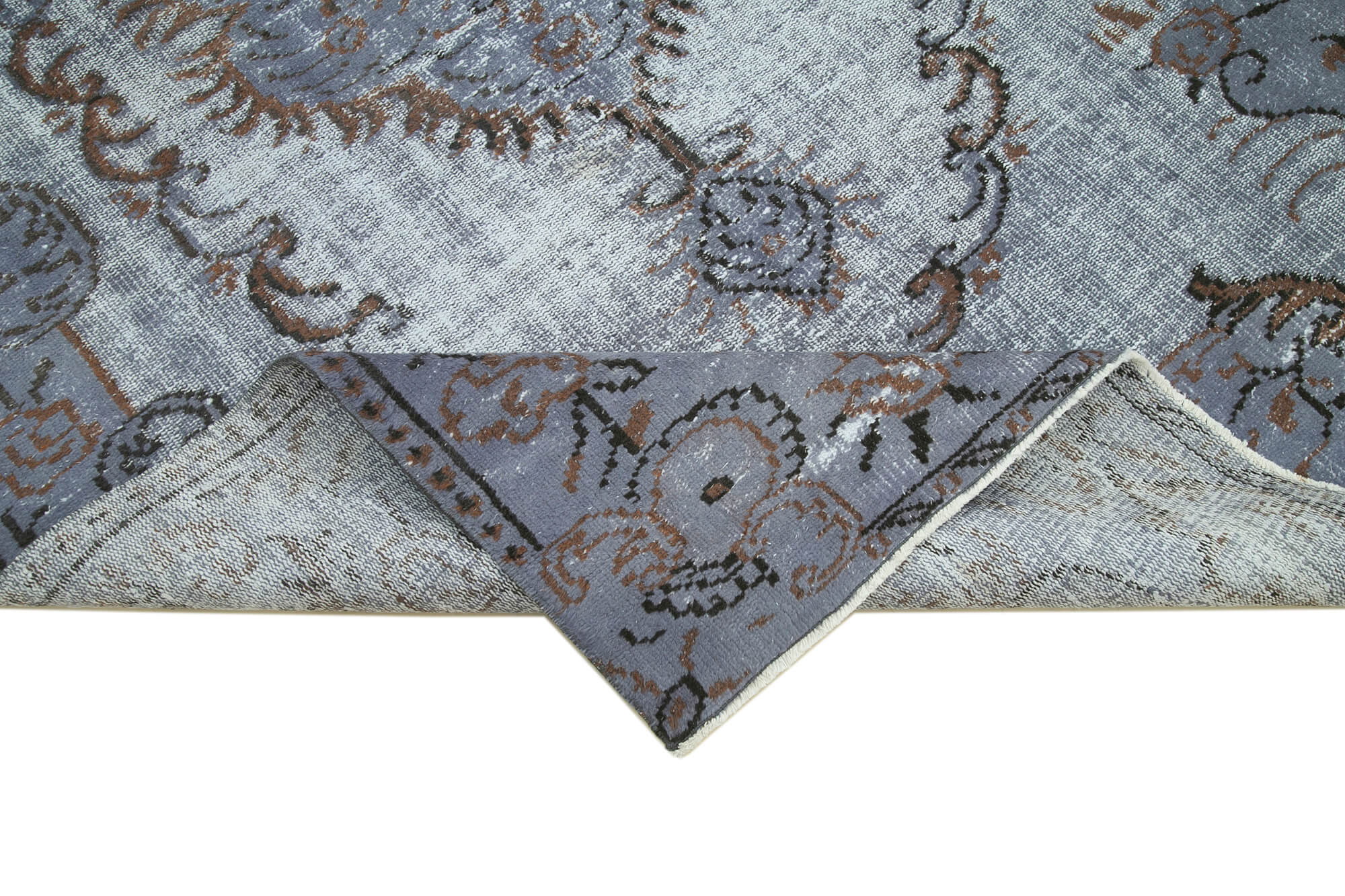 Vintage Handmade Area Rug – Blue Wool Cotton Carpet, Hand Woven Turkish Rug 5'3''x8'9''