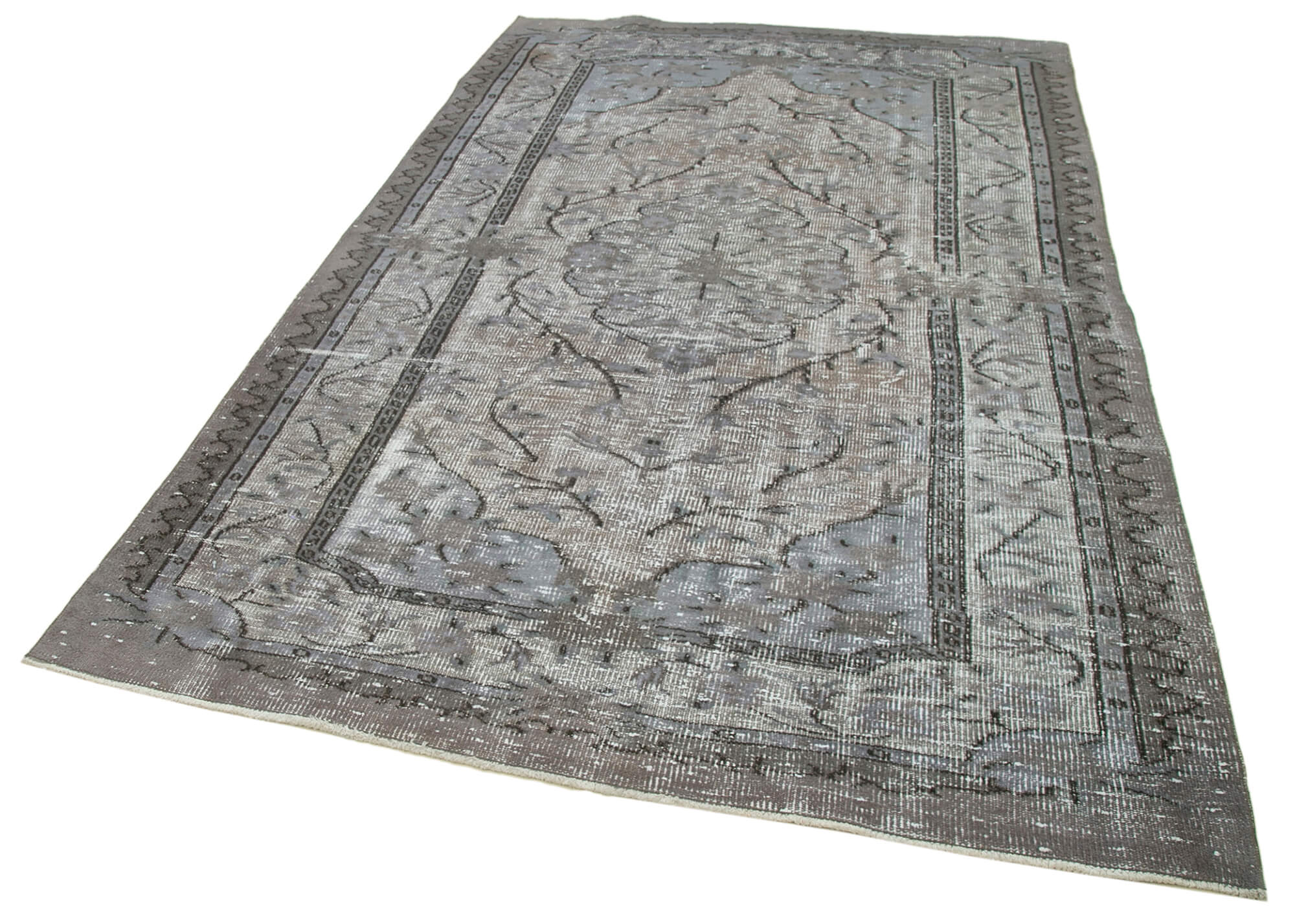 Vintage Wool Area Rug - Handmade Cotton Rug 5'8''x9'3'' Grey Turkish Wool Carpet