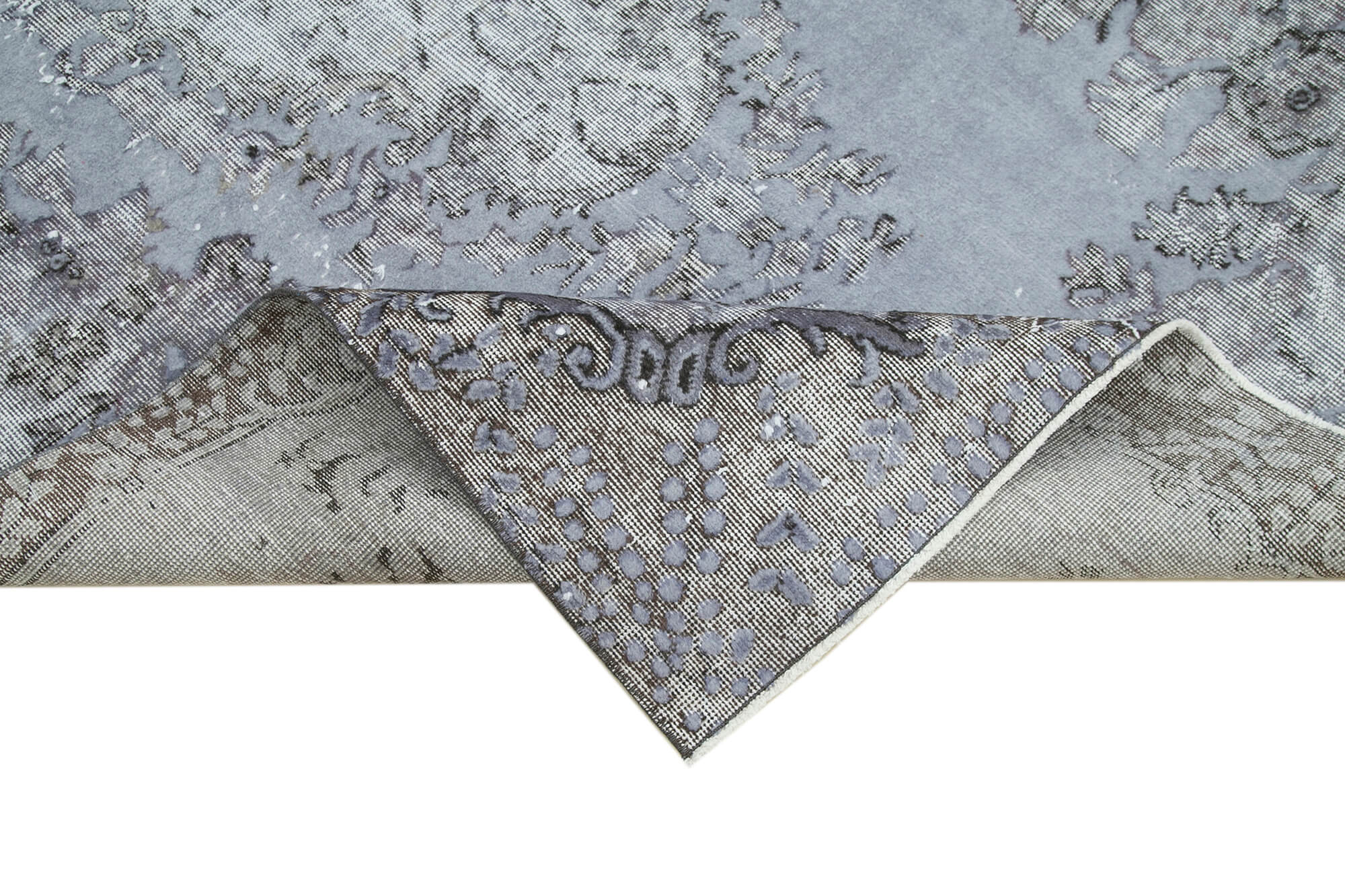 Handmade Vintage Area Rug – Grey Wool & Cotton, Traditional Hand Knotted 5x9 Woven Rug