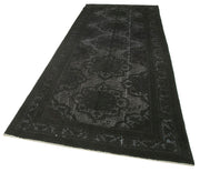 Handmade Wool Area Rug - Vintage Cotton Rug Black 4'8''x11'9'' Rustic Style